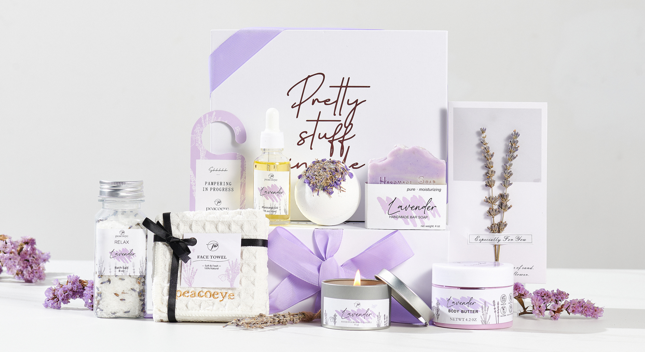 Peacoeye Gifts for Women Spa Gifts Lavender Bath Gift Baskets