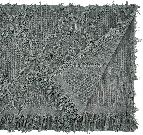 Miniatura 4 de SARO LIFESTYLE Ivoryline Collection - Camino de mesa con flecos, tejido de gofre, 16 x 90 pulgadas, natural