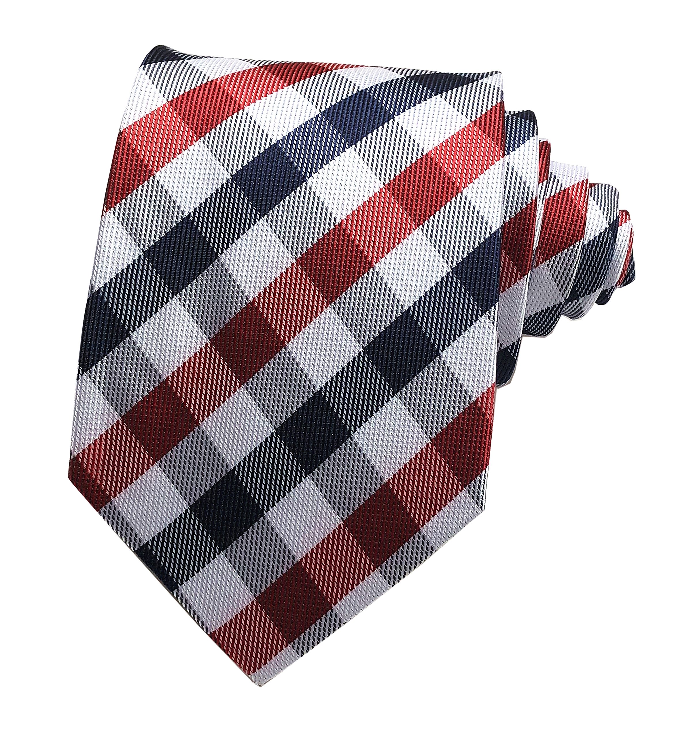 SecdtieSecdtie Men's Slim Check Stripe Silk Ties Jacquard Formal Plaid Necktie for Gift