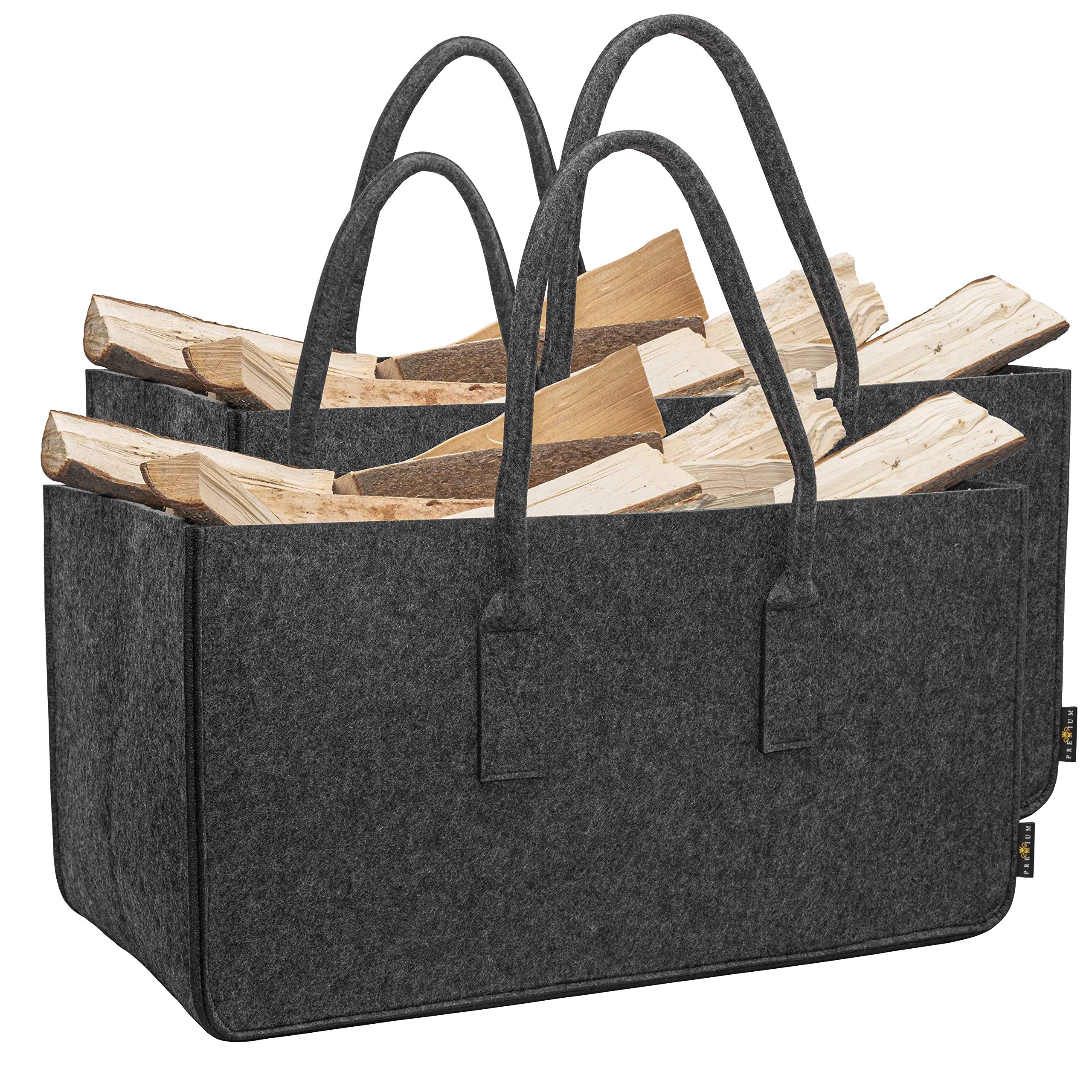 Rubberneck 2er Set Allzweckfilztasche XXL mit Tragegriffen aus Filz für Holz, Zeitungen, Kaminholz, 61 x 32 x 32 cm (Anthrazit) | 6 mm Filz, Lasercut-Kanten, 58 l, stabile Nähte, 2 Tragegriffe, 60 kg Tragkraft, faltbar, für Kaminholz, Zeitungen, Einkauf