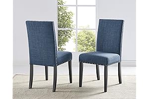 Roundhill Furniture Biony Blue Velvet Upholstered Dining Chairs with Brushed Silver Nailhead...