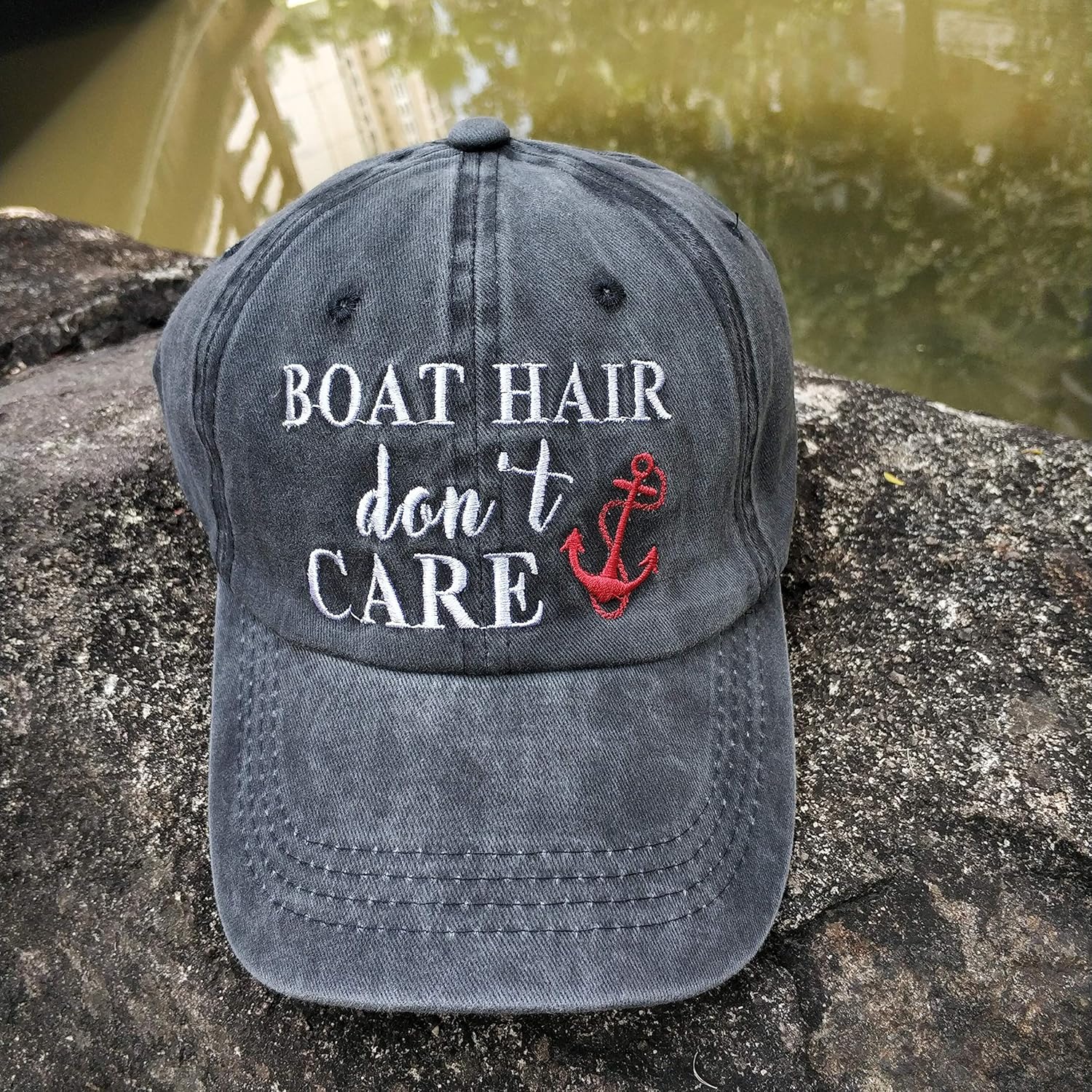 Women's Ponytail Baseball Cap Boat Hair Don't Care Embroidered Vintage Dad Hat - Image 3