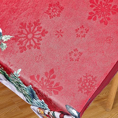 Miniatura 6 de Mantel cuadrado de Navidad con patrones de muñeco de nieve y copo de nieve, mantel de tela de damasco jacquard rojo para decoración de vacaciones e