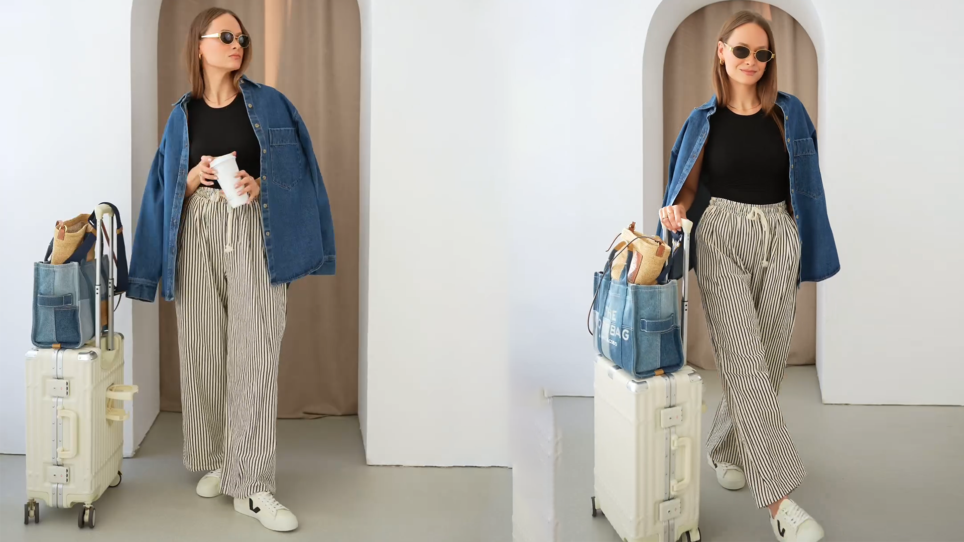 XIBAOBAO Women's Black White Striped Seersucker Pants Pinstripe