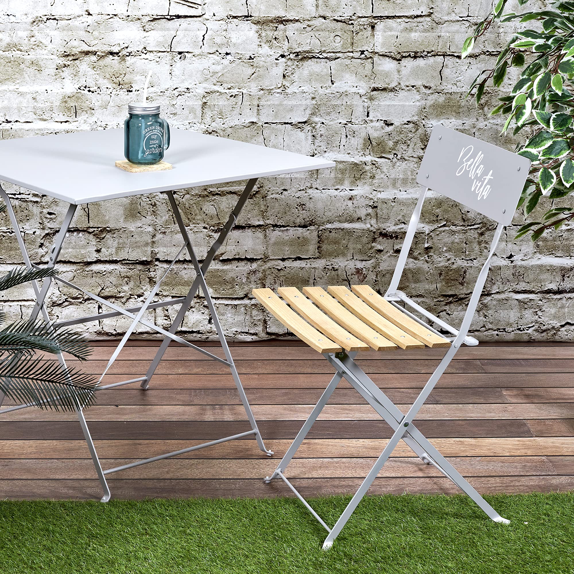 HOME DECO FACTORY Klappstuhl-Set Bella Vita – 2 Stück, Taupe, Stahlgestell Mit Kiefern-Sitz, Für Den Außenbereich