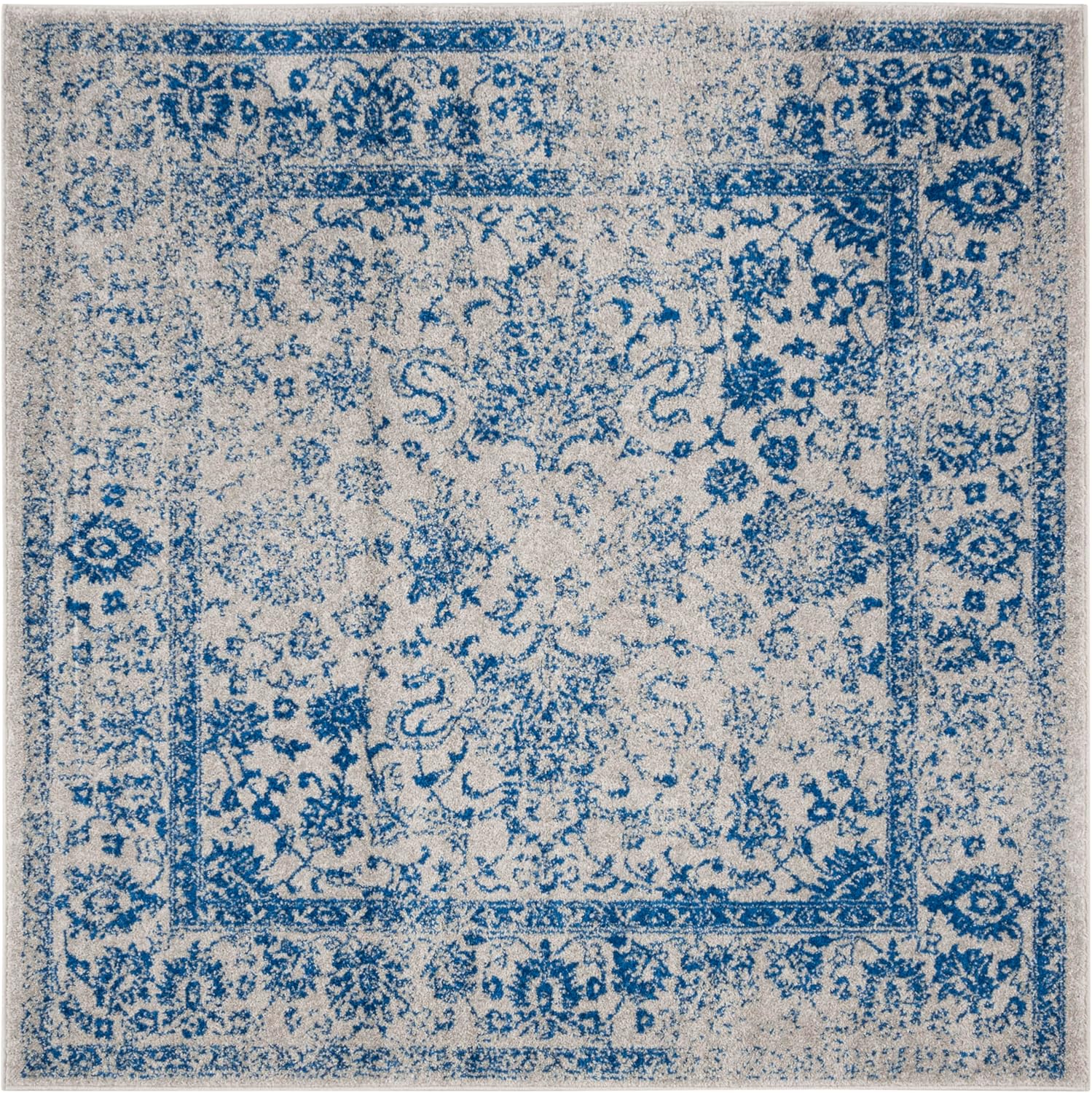 SAFAVIEH Adirondack Collection Area Rug - 6' Square, Grey & Blue, Oriental Distressed Design, Non-Shedding & Easy Care, Ideal for High Traffic Areas in Living Room, Bedroom (ADRW109A)