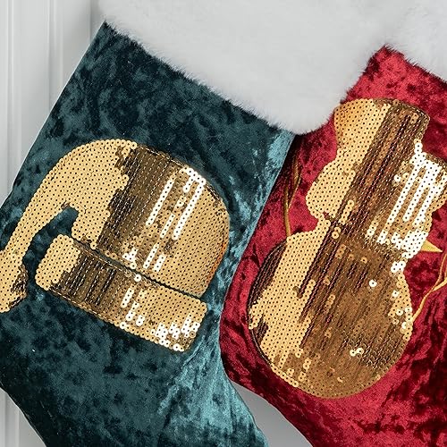 Miniatura 5 de GEX Paquete de 6 medias de Navidad para la familia de 20 pulgadas, lentejuelas doradas y plateadas, terciopelo rojo y verde con bordado de piel