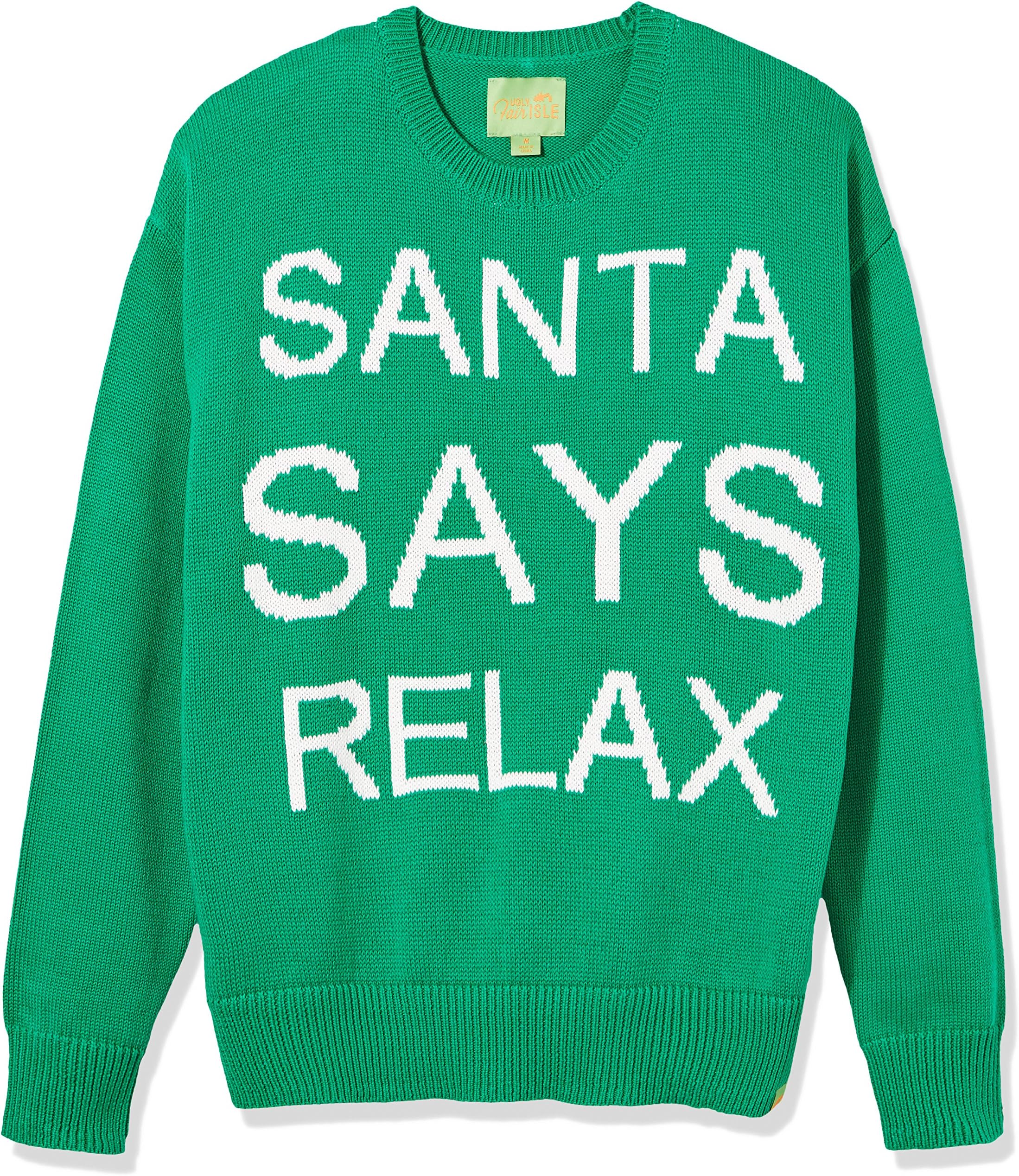 Ugly Fair Isle Unisex Jacquard Santa Says Relax Crewneck Christmas Sweater