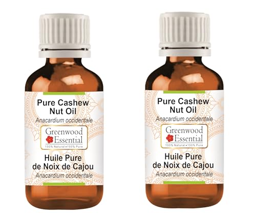 Image of Greenwood Essential Cashew Nut Oil (Anacardium occidentale) | Infused | Pure | Non-Sticky | Lightweight | Moisturizing | For Skin & Hair | Multi-Purpose Use | Men & Women | 100ml X 2