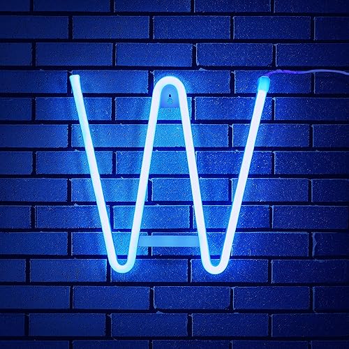 Letrero con luces LED de neón, luces de neón decorativas para pared, color blanco cálido, rosa, azul, letras del alfabeto, de la A a la Z y 0 a 9