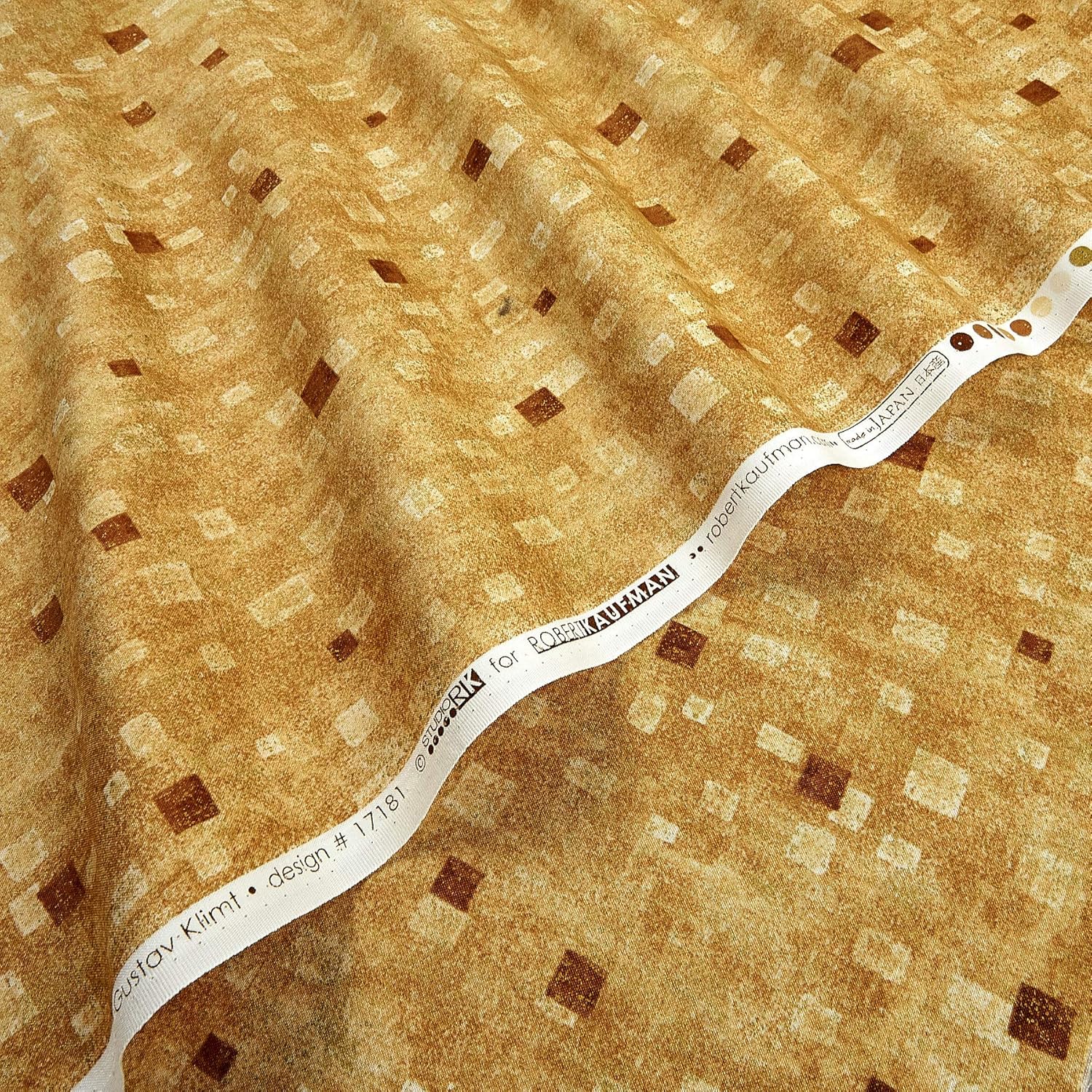 Kaufman Gustav Klimt Squares Tan Metallic, Fabric by the Yard