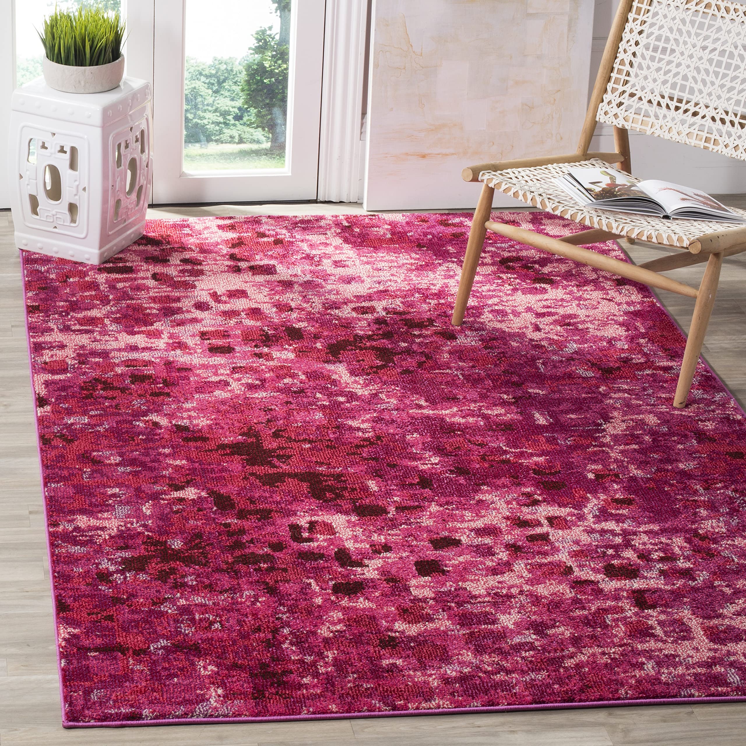 SAFAVIEH Monaco Collection Accent Rug - 3' x 5', Fuchsia, Boho Chic Abstract Watercolor Design, Non-Shedding & Easy Care, Ideal for High Traffic Areas