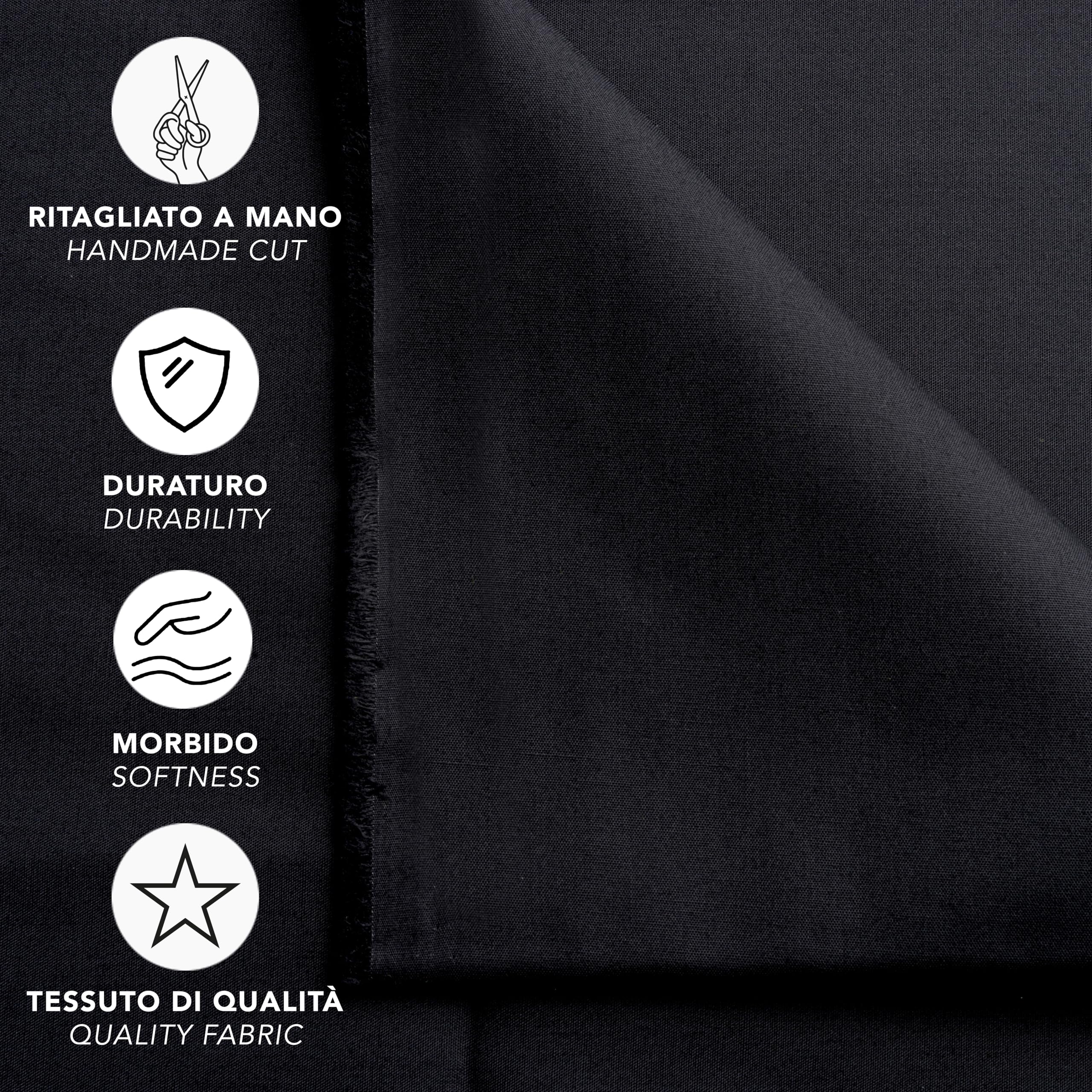 IPEA Tessuto in Cotone Popeline Nero - 200 cm x 150 cm - Made in Italy - Tessuto al Metro per Cucito, Abbigliamento, Fodere, Arredamento, Accessori, Patchwork, Stoffa Tinta Unita per Cucire