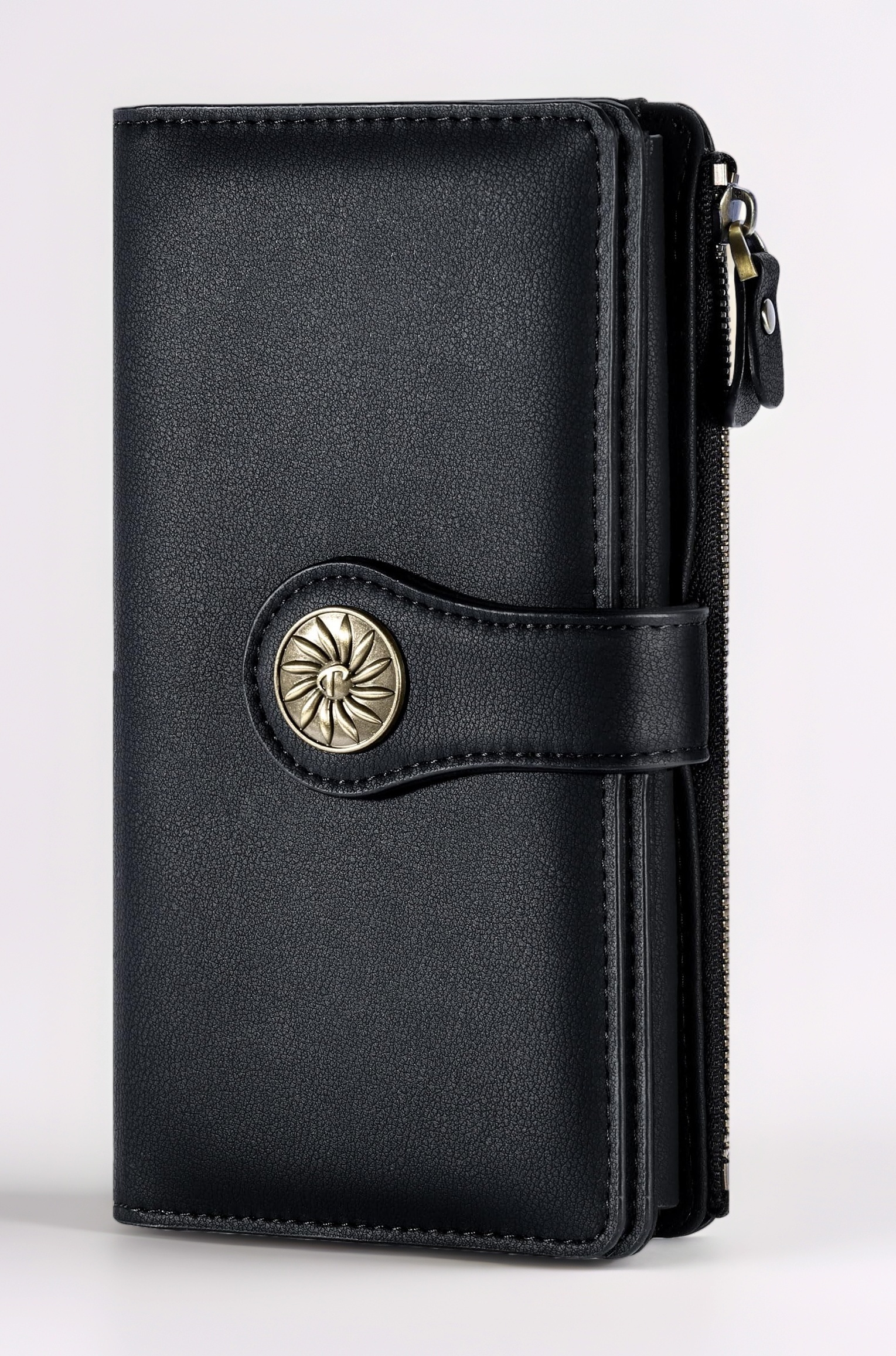 Travelambo Women's Wallet RFID Blocking Trifold Clutch Large Capacity Credit Card Holder Travel Purse, Jet Black, one size, Vintage