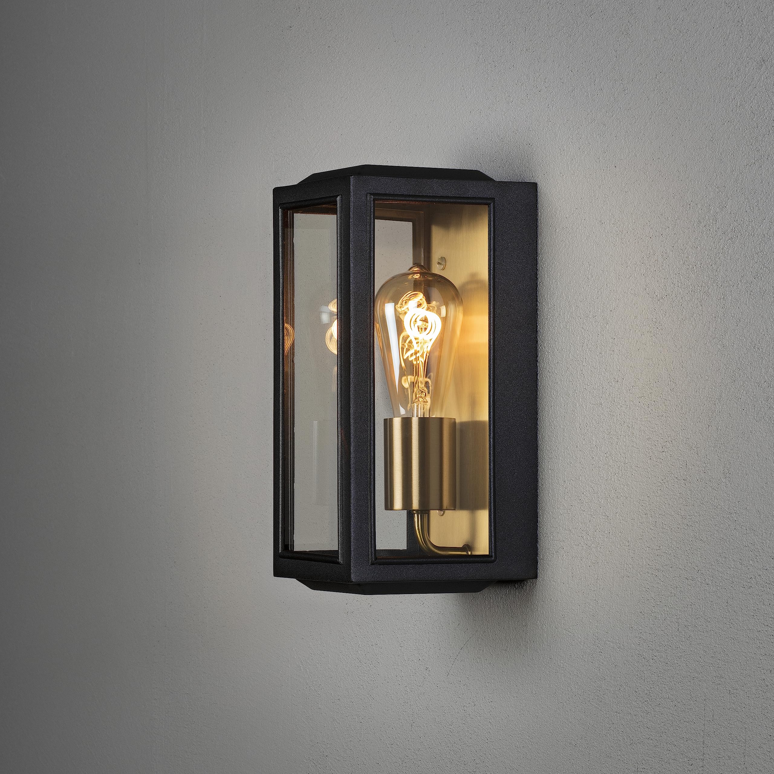 Konstsmide Wandleuchte Carpi | Stahl/klares Glas | E27 | schwarz/messing | 12,5 cm (L)/15 cm (B)/30 cm (H) | 7348-758 |