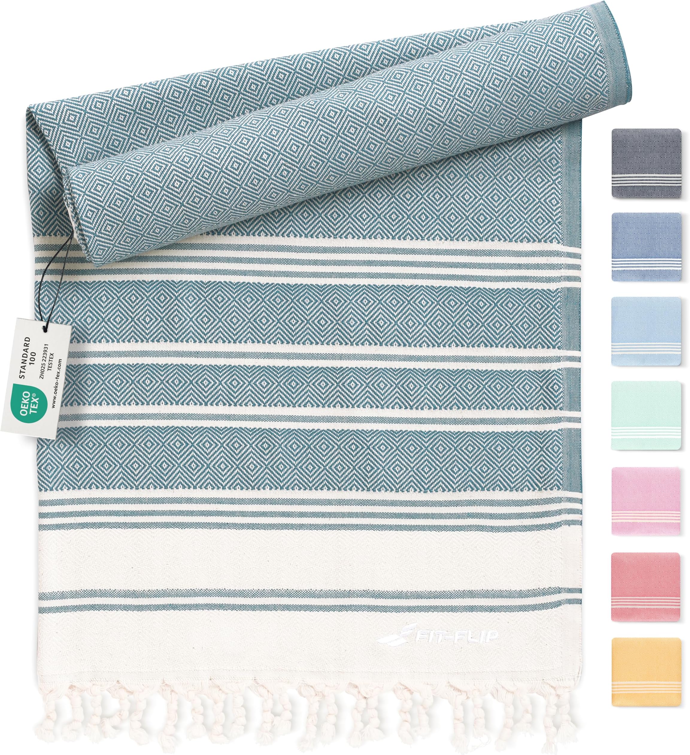 Serviette De Plage XXL Fouta Turque Coton – Peshtemal Hammam, Sauna, Yoga, Anti-Sable – Grande Taille Vert
