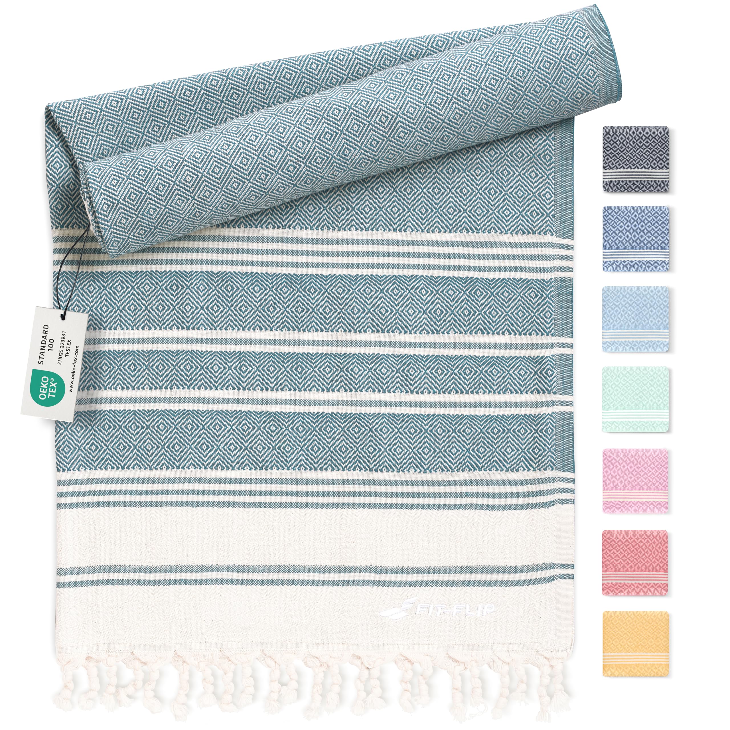 Toalla Hammam – Toallas de playa grandes de algodón 100% reciclado – Toalla turca de secado rápido, Fouta, toalla de playa grande pestemal ideal como toalla gigante de playa y sarong