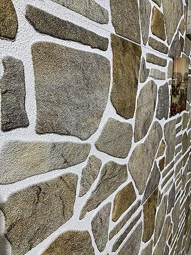 Miniatura 5 de Dundee Deco Paneles de pared 3D  Revestimiento de pared gris caramelo blanco con aspecto de piedra, revestimiento de espuma de poliestireno para