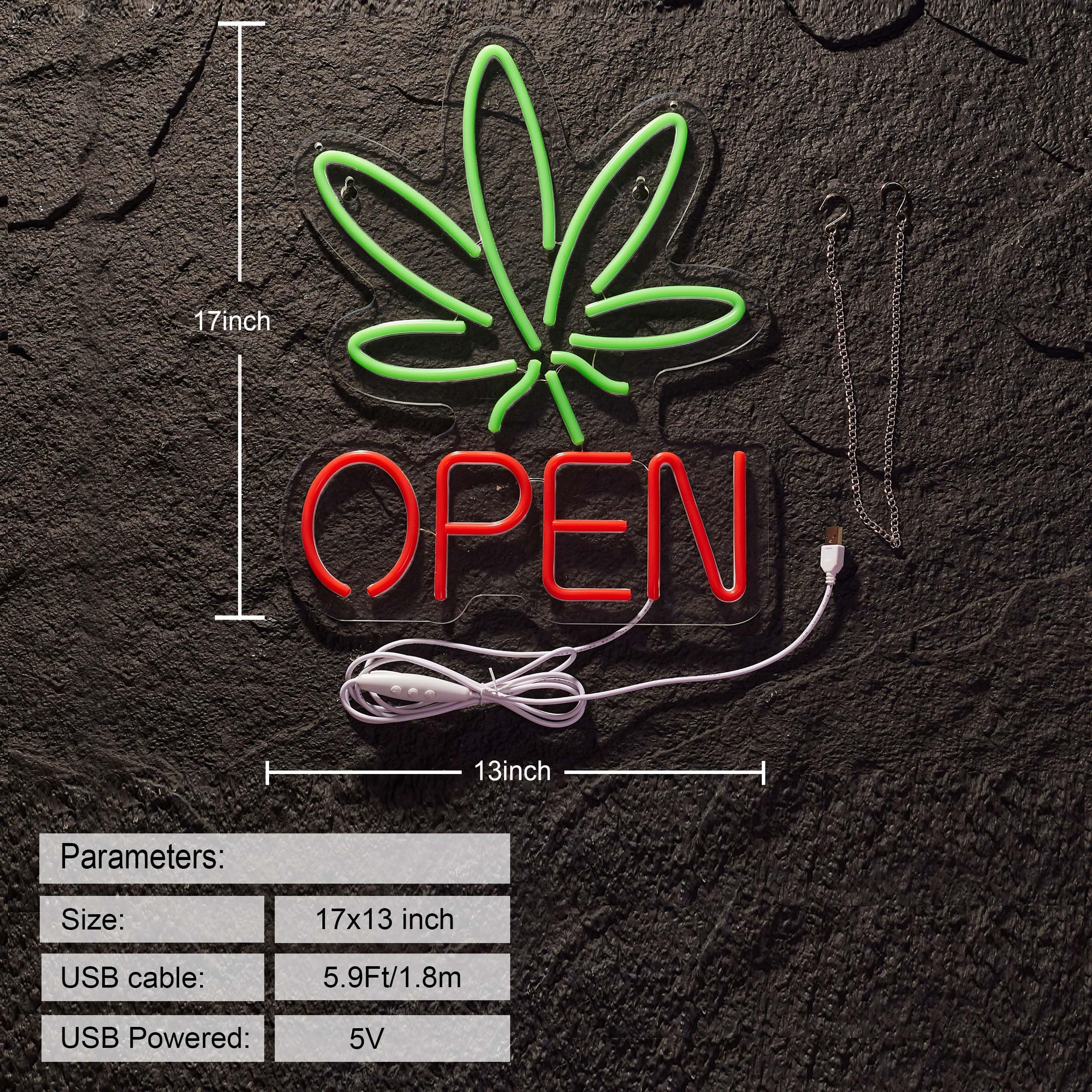 Amazon.co.jp: Hoyoelec マリファナ オープンネオンサイン 壁装飾 麻