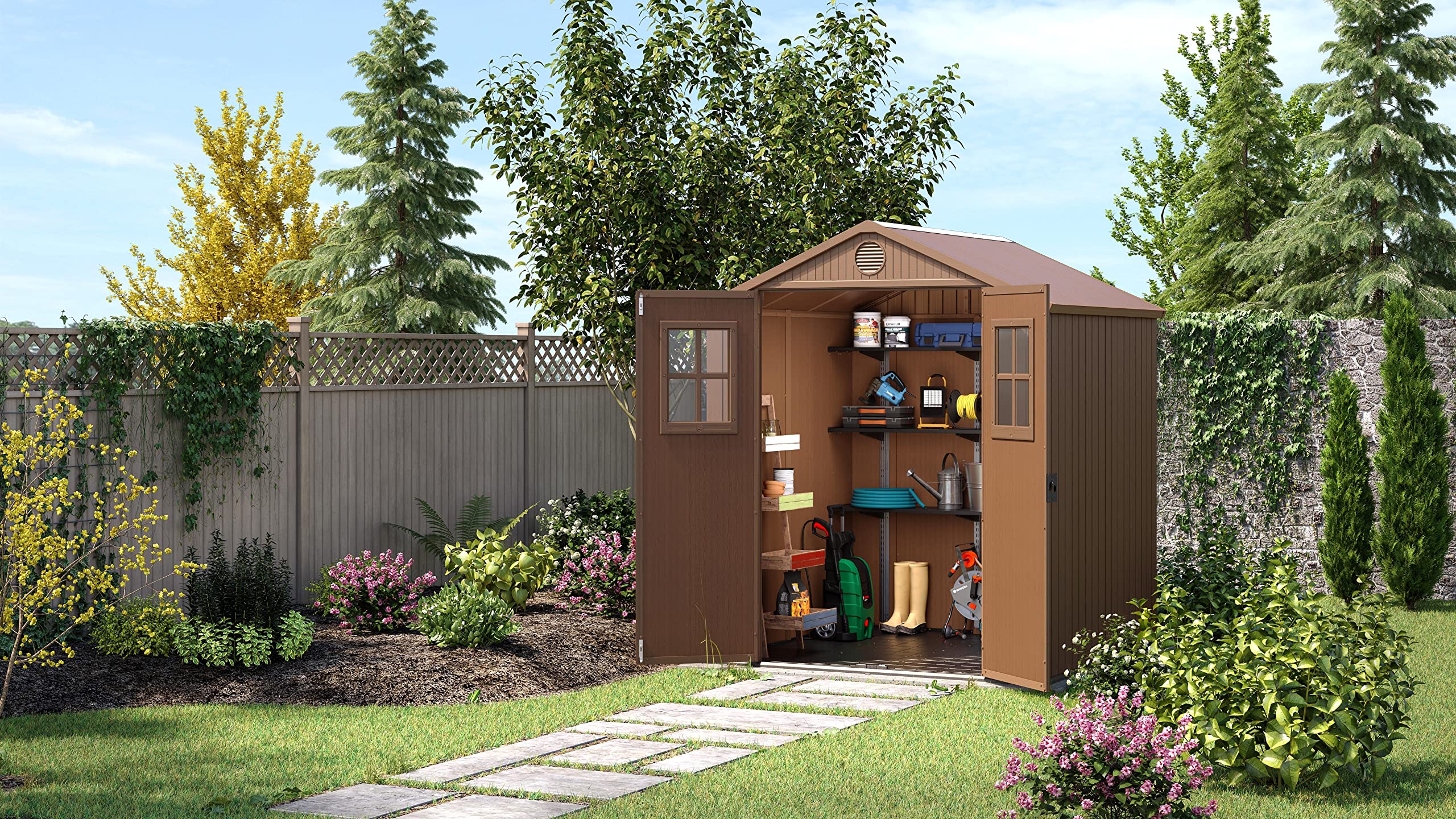 Keter Darwin 6 x 6 Maison de Jardin Effet Bois, Marron, 190 x 183 x 221 H cm