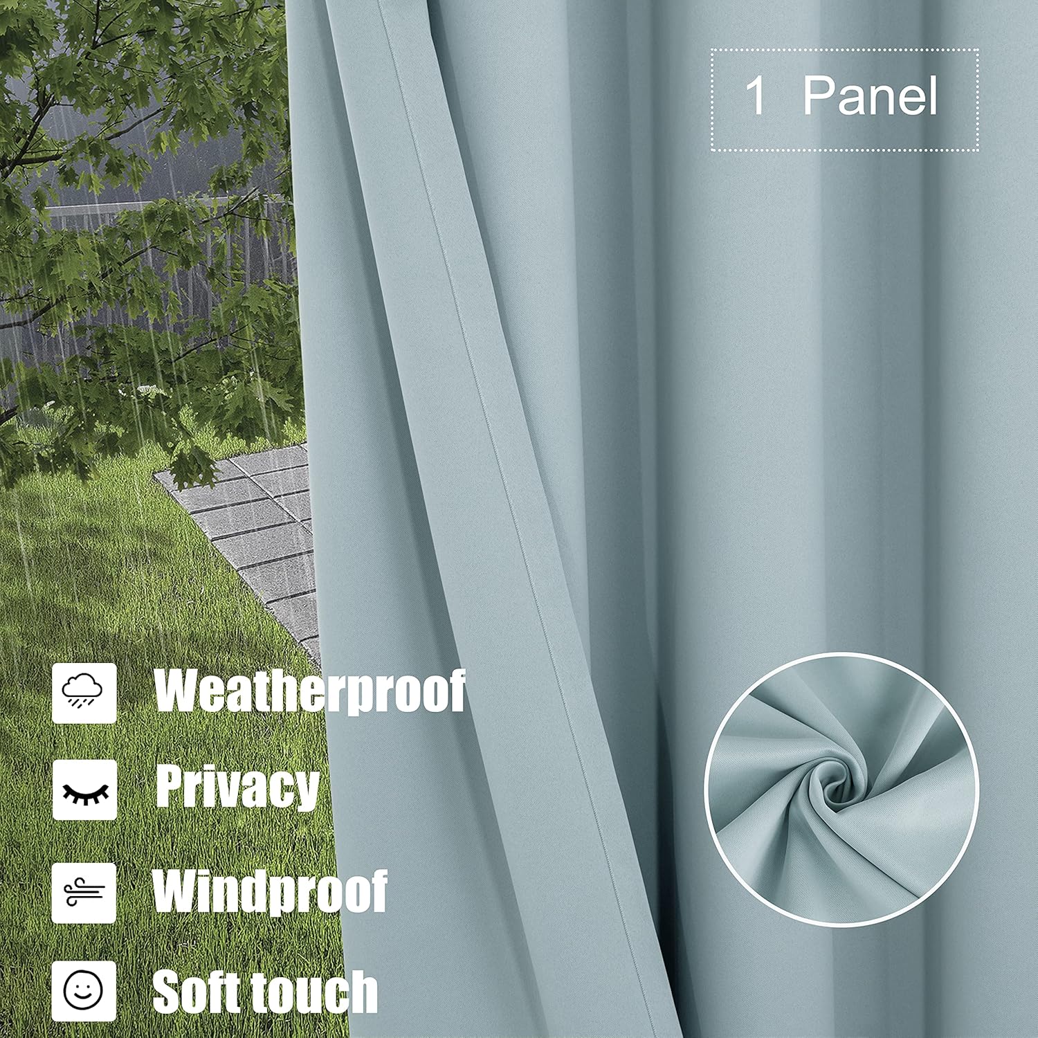BONZER Waterproof Outdoor Patio Curtains - Thermal Insulated, Sunlight Blocking Weatherproof Grommet Outside Curtains for Porch, Pergola, Cabana, Balcony, 1 Panel, 52W x 84L inch, Seafoam