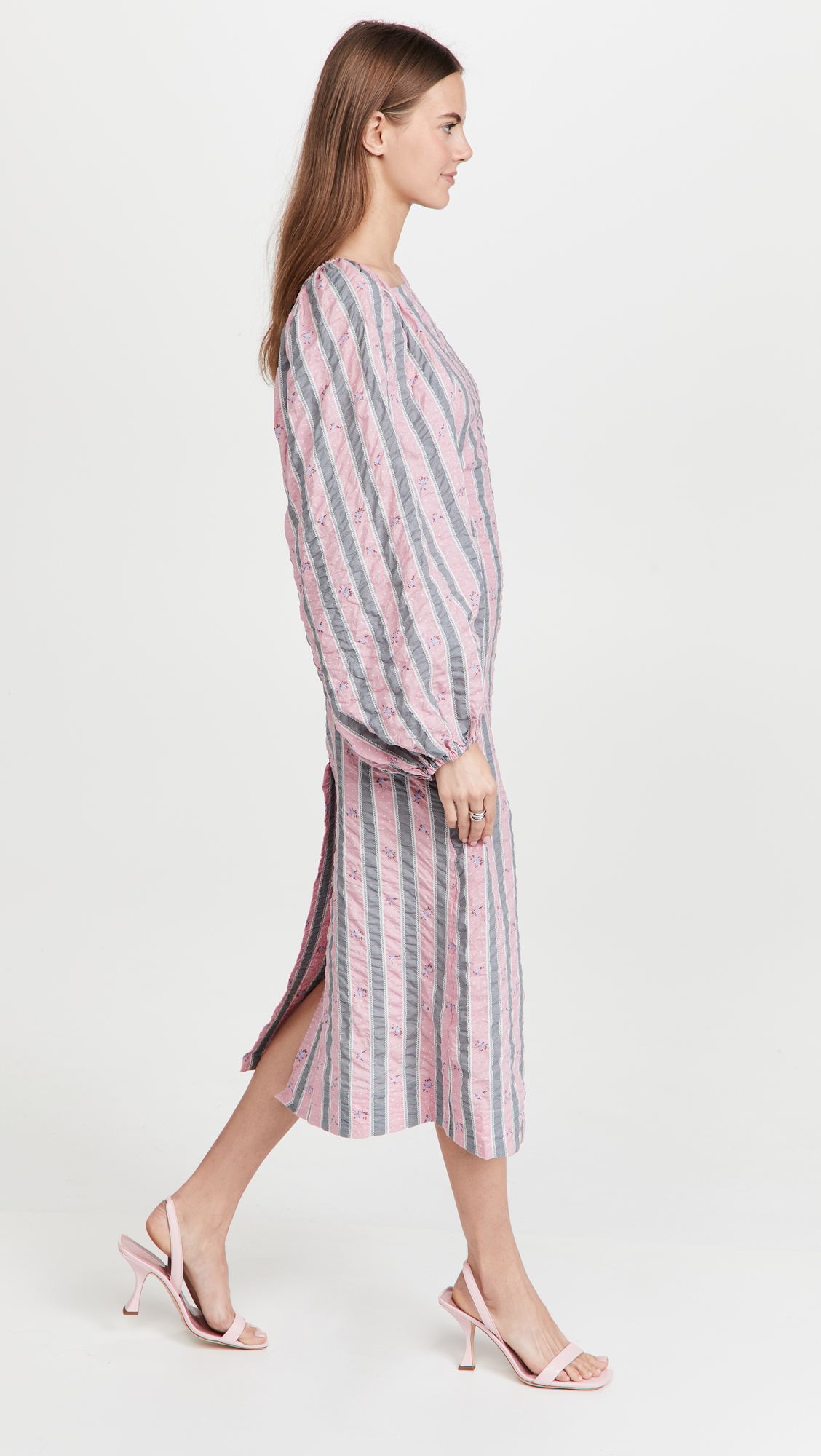 ganni pink seersucker dress Ganni