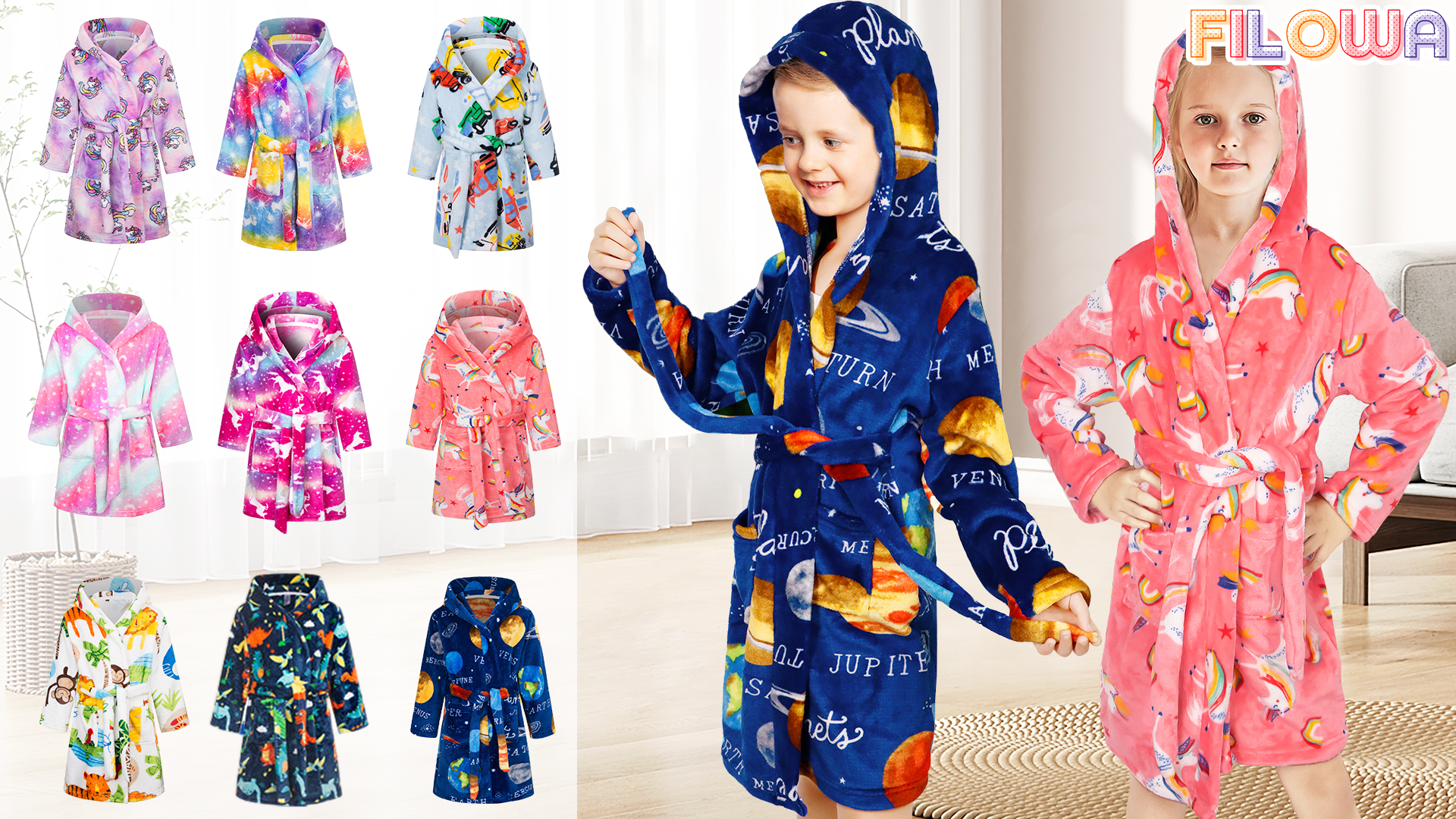 Baogaier Enfants Peignoir De Bain Garçons Filles à Capuche Robe De Chambre Doux Pyjamas Vêtements De Nuit Adolescent Imprimé Animal Polaire Avoir Ceinture Et Poche Bébé Tout-petits 1 2 3 4 5