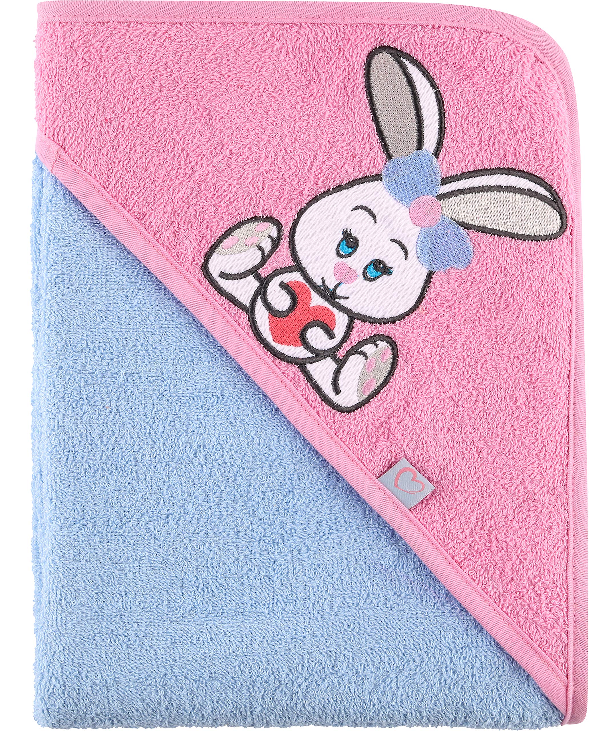 Be Mammy Kapuzenhandtuch Babyhandtuch aus Baumwolle Oeko-Tex Standard 100 100cm x 100cm BE20-240-BBL (Hellblau - Hase)
