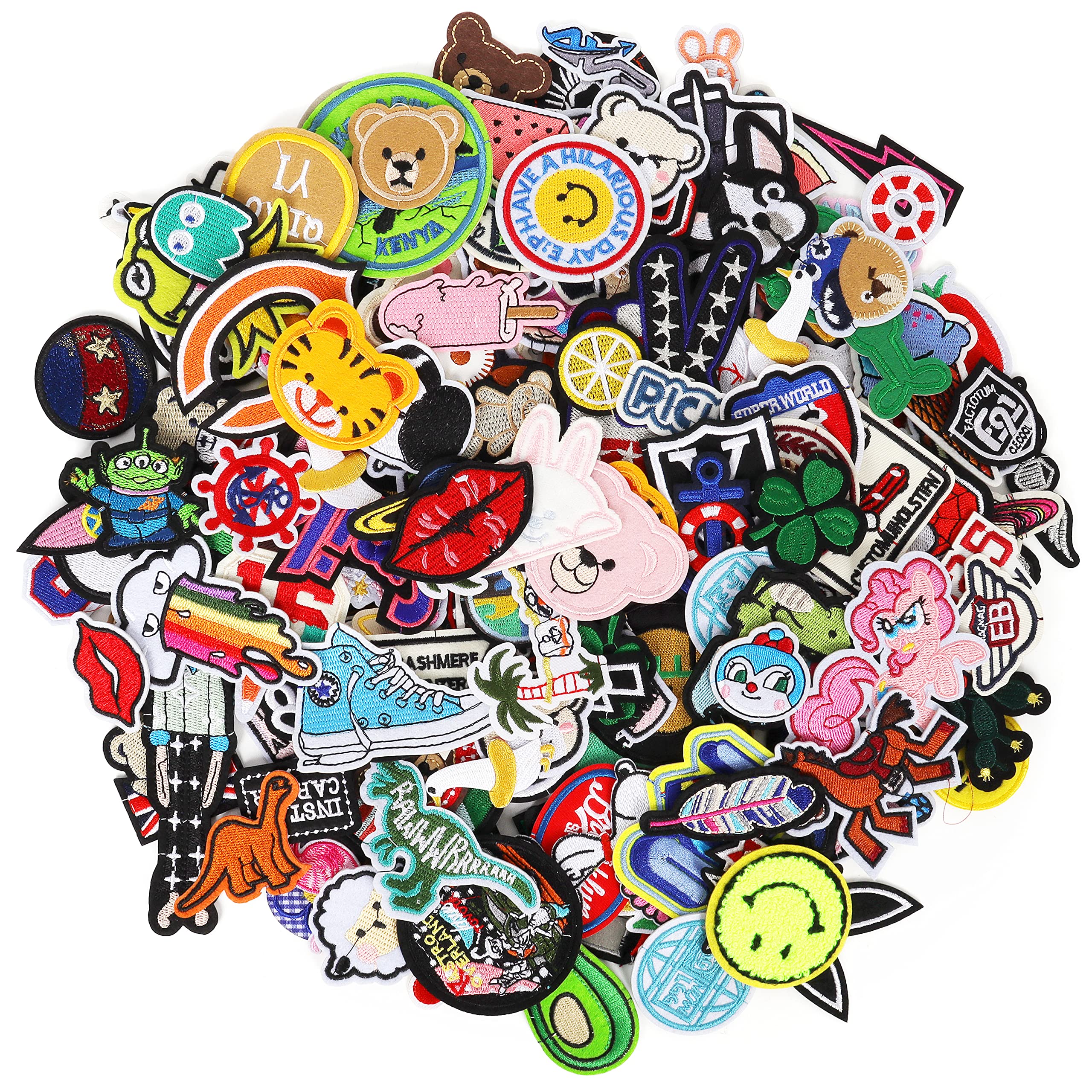 Meneng Embroidered Iron-on Patches Appliques: 50pcs Assorted Random Embroidery Sew-on Patch for Backpacks Jackets Clothing