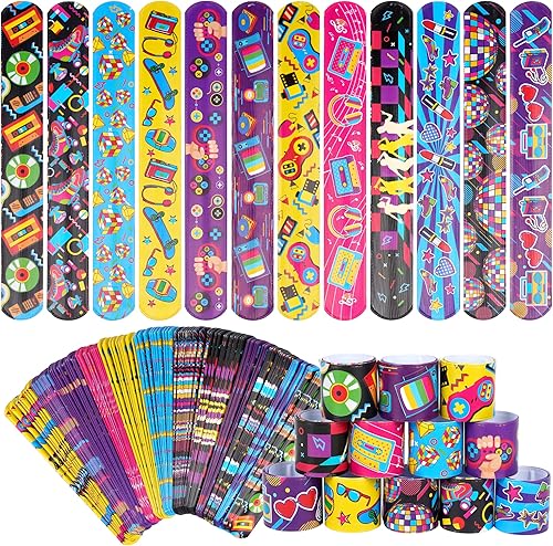 Kolewo4ever 144 pulseras de los años 80 y 90 de vuelta a los años 80 y 90 decoraciones de fiesta temática de fiesta pulseras retro linda cinta de