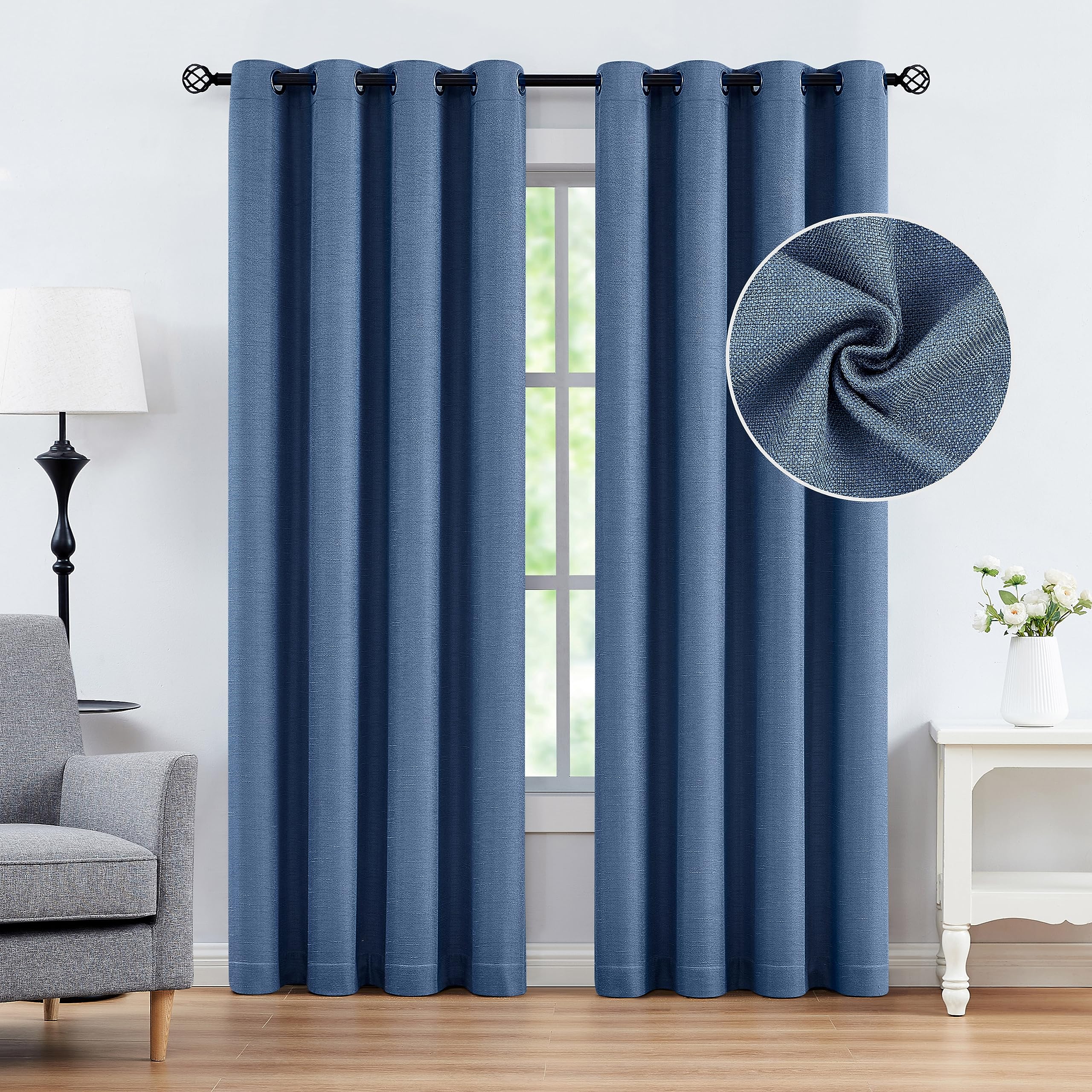 WEST LAKE Dusty Blue Window Curtain Panels 84 Inches Long Modern Heavy Linen Textured Fabric with Slubs Drapes Room Darkening Grommet Window Treatment for Bedroom Living Room Home Decor,50" Wx63 Lx2