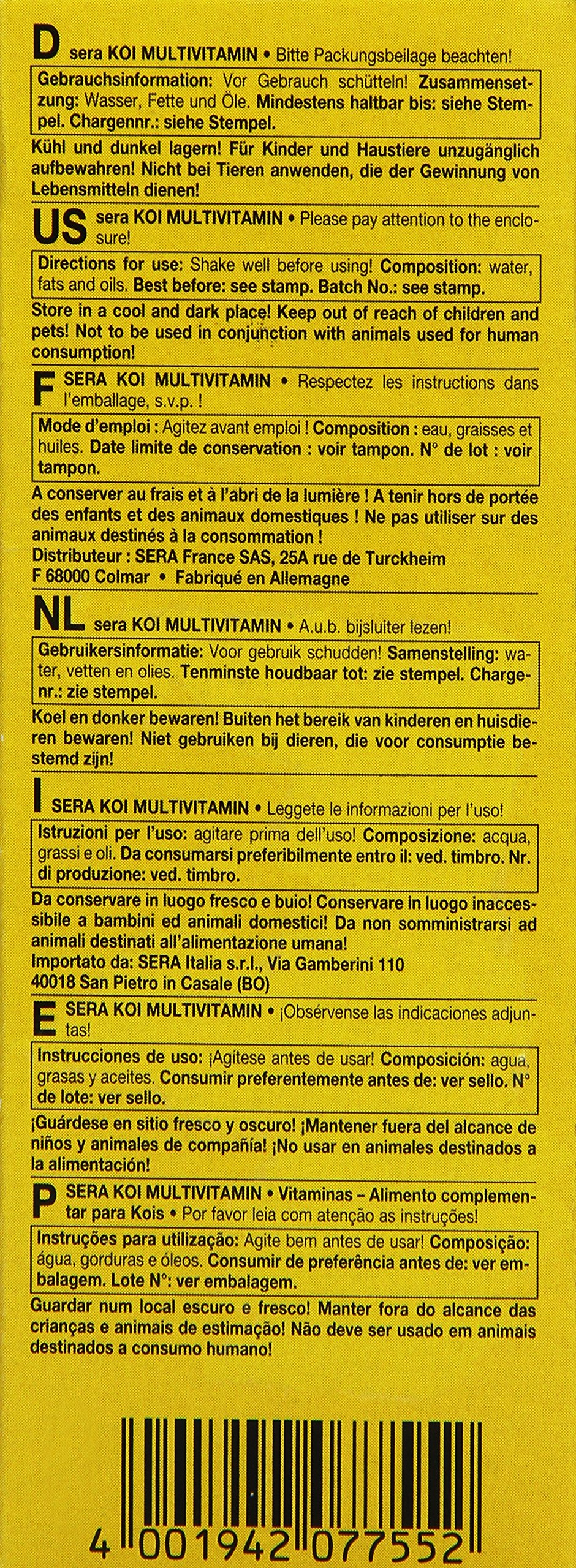 sera Koi Vitamina Mix 100 ml | Complemento multivitamínico para Peces Koi y Estanque | con Aceite de Krill y microalgas | Apoya Las defensas y la Salud | Fácil de Usar