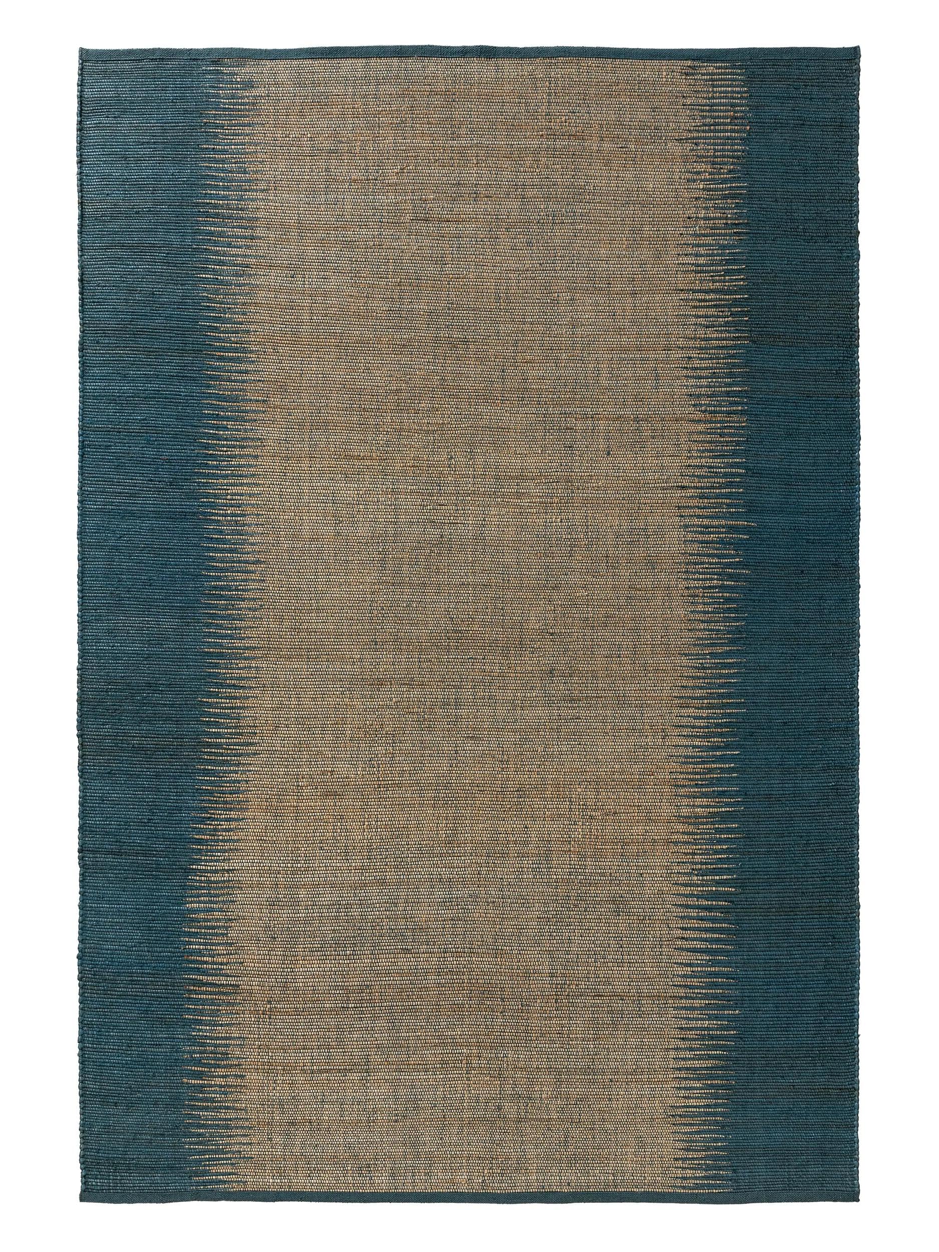 benuta Tapis en jute pure Tulsi - Bleu 80 x 150 cm - Sisal/jute - Rectangulaire et de style : vintage, ethnique, rétro - Facile d'entretien pour le salon et la chambre à coucher