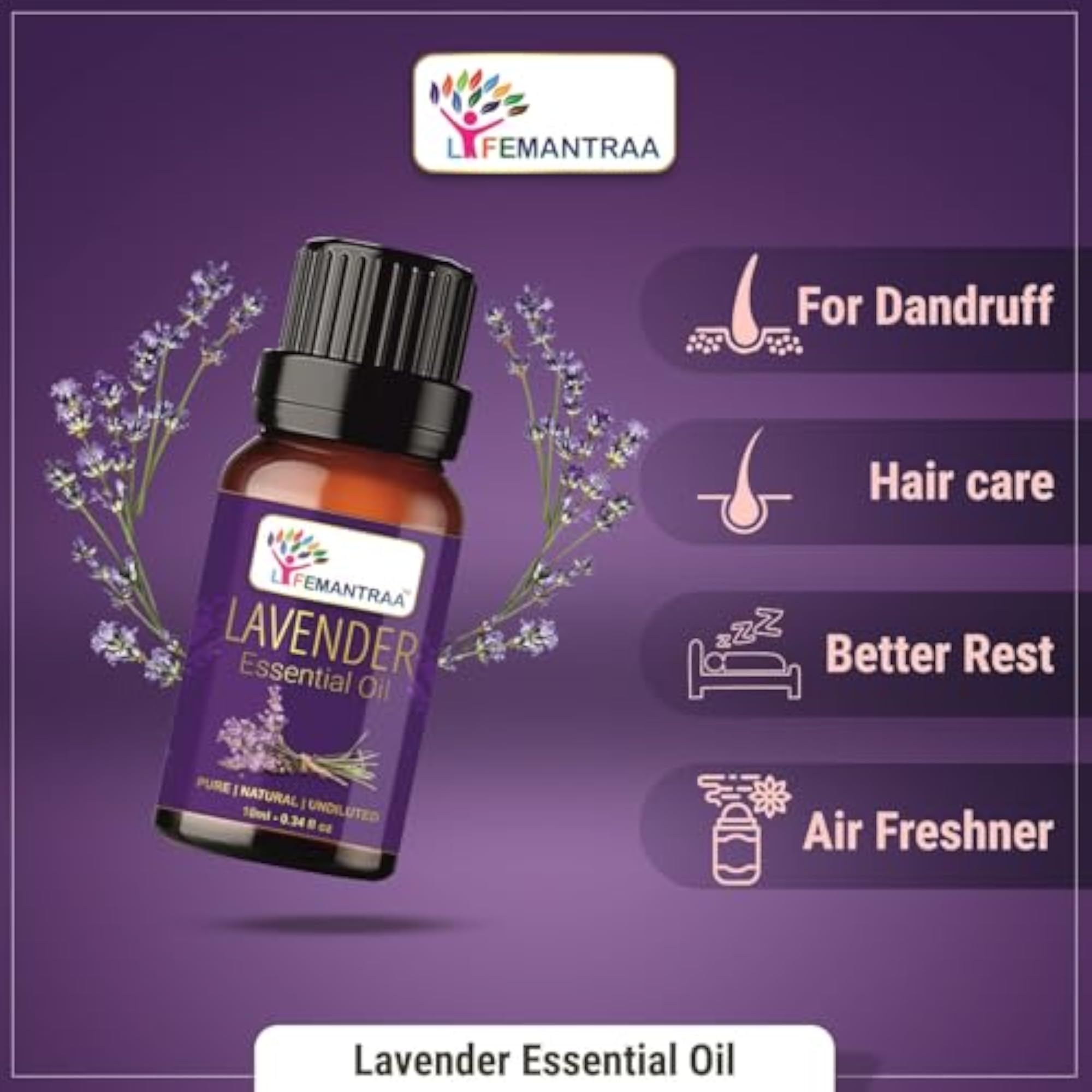 Pure Peppermint, Lavender & Lemongrass Essential Oils Set, 10ml