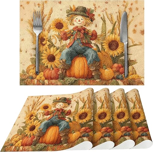 Miniatura 19 de Juego de 4 manteles individuales de tela vintage rosa para mesa de comedor, manteles individuales rectangulares de tela Rosa Vintage,Oso y