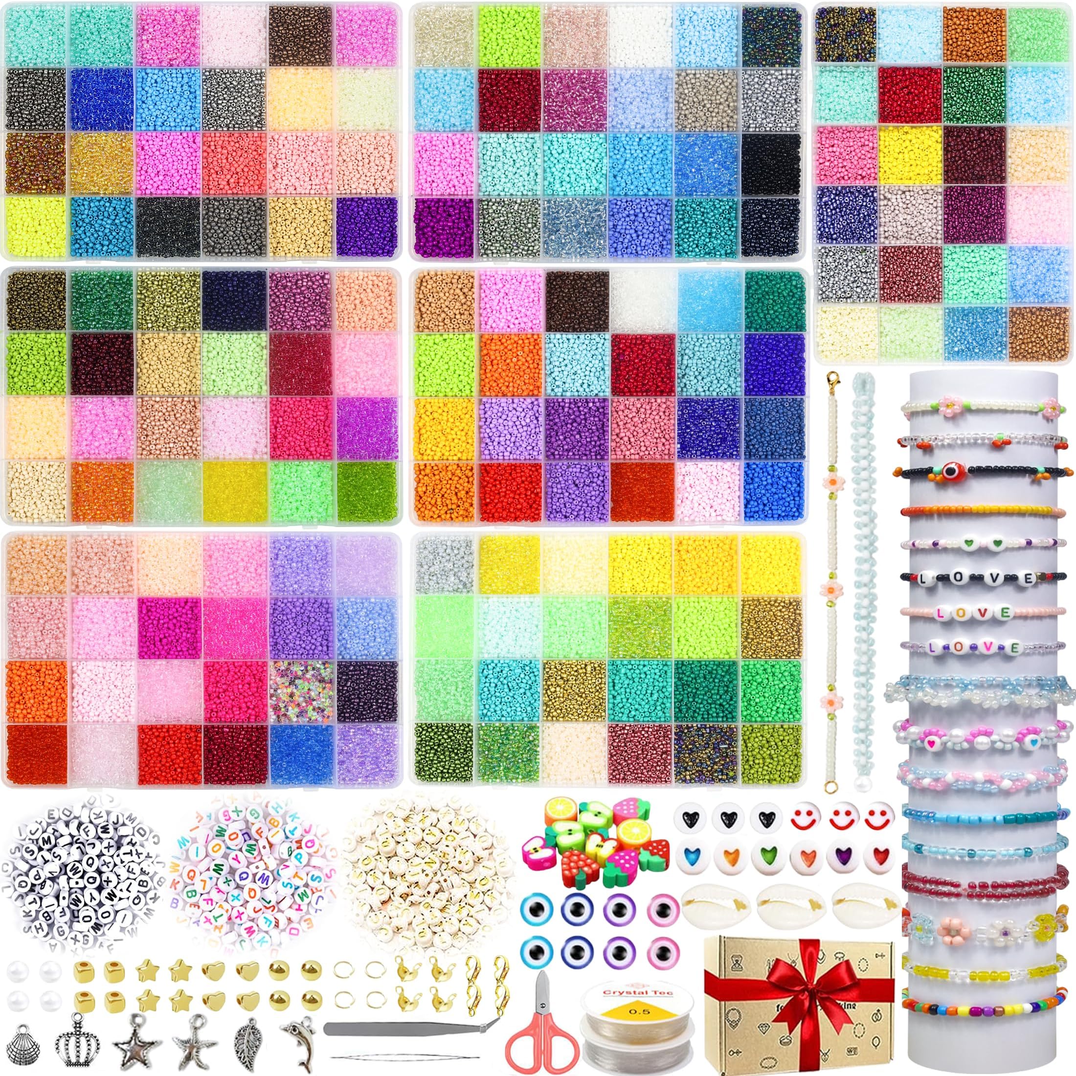 75000pcs 2mm Glass Seed Beads for Jewelry Making Kit, 168Colors Small Bracelet Beads with Alphabet Letter and String for DIY Bracelets Necklaces Jewellery, DIY Art Craft Kit for Gifts