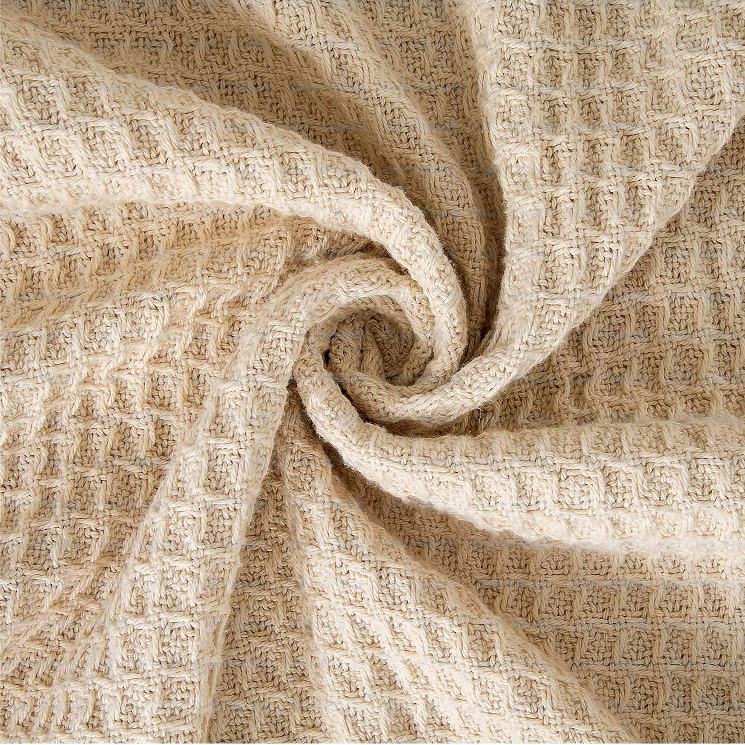 Cozy Home Collection Luxurious 100 percent Combed Cotton Waffle Weave Super Soft, Cozy Warm, Breathable, Stylish, All Season Thermal Blankets Twin/Full/Queen/King (Beige, Full/Queen)