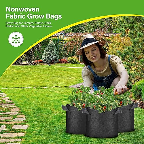 Miniatura 7 de HealSmart Paquete de 6 bolsas de cultivo no tejidas de 3 galones, macetas de tela de aireación con asas, adecuadas para frutas de jardín, verduras y