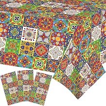 Adirasenotek 3Pcs Mexican Tablecloth Vintage Colorful Table Cover Birthday Party Decorations Disposable Plastic for Outdoor Indoor Decorative Birthday Themed Decorations