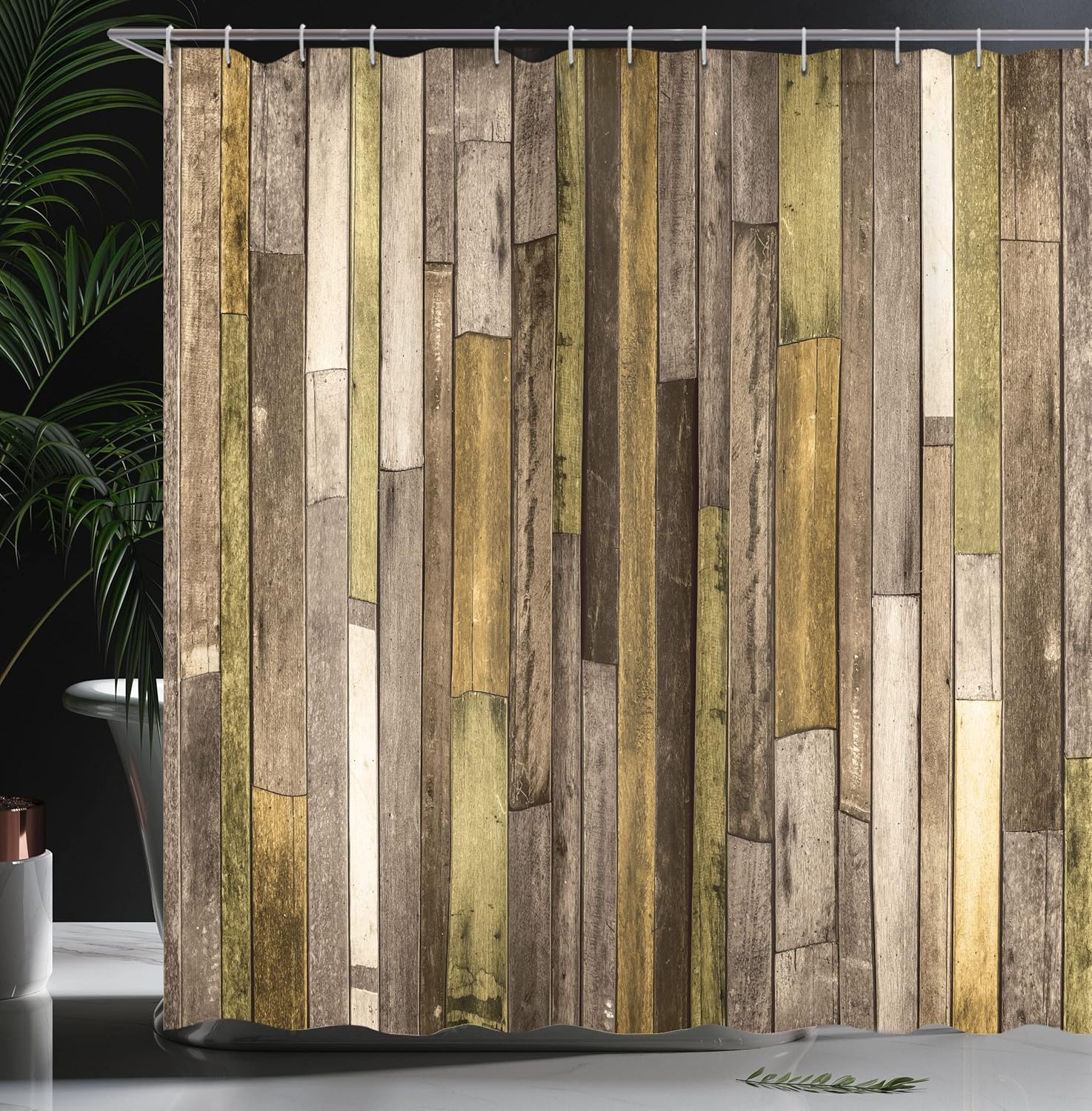 Ambesonne Wooden Print Shower Curtain, Brown Old Hardwood Floor Plank Grunge Lodge Garage Natural Rural Graphic, Cloth Fabric Bathroom Decor Set with Hooks, 69" W x 84" L, Caramel Camel