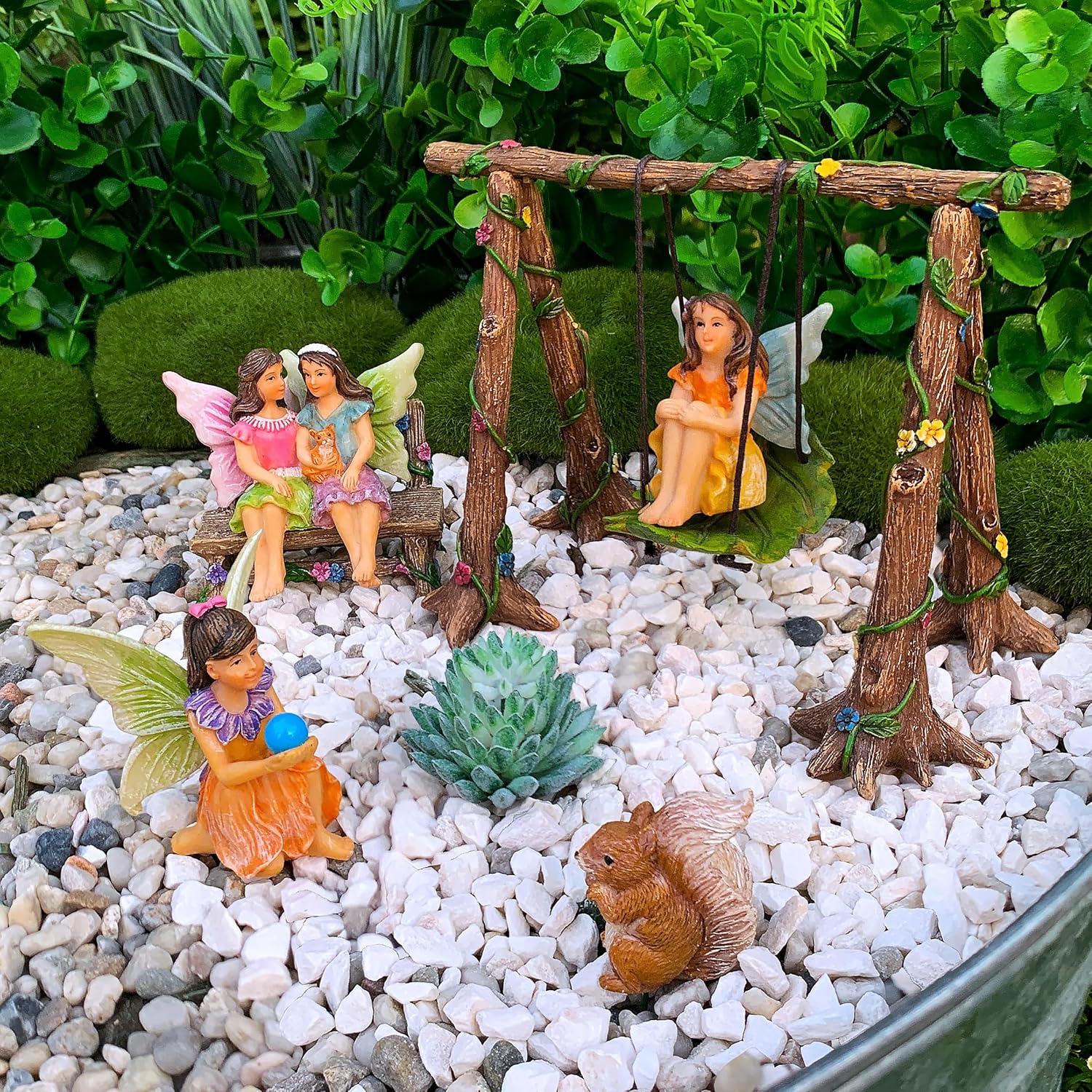 Mood Lab Fairy Garden Swing Set - Miniature Fairy Garden Accessories Kit, 6-Piece Indoor & Outdoor Decor - Image 2