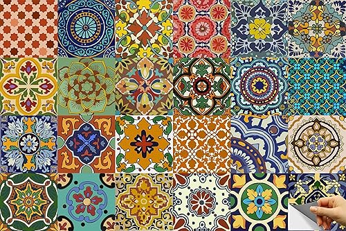 Etiqueta adhesiva de mosaico mexicana Talavera Bleucoin para azulejo Backsplash de cocina y baño, etiqueta adhesiva de azulejo y baldosa Riser, 22