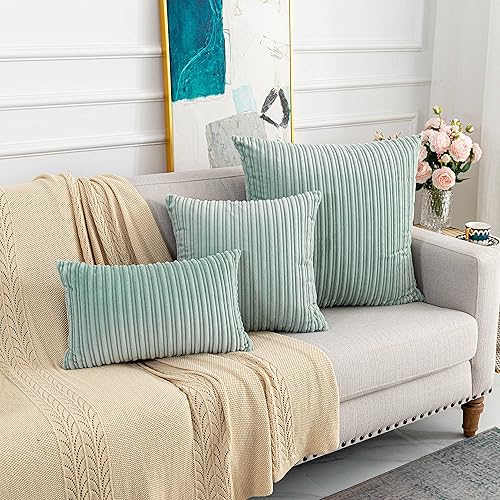 Miniatura 23 de UGASA - Juego de 2 fundas de almohada de terciopelo a rayas, funda decorativa para cojín con cremallera oculta para el hogar, sofá, dormitorio,