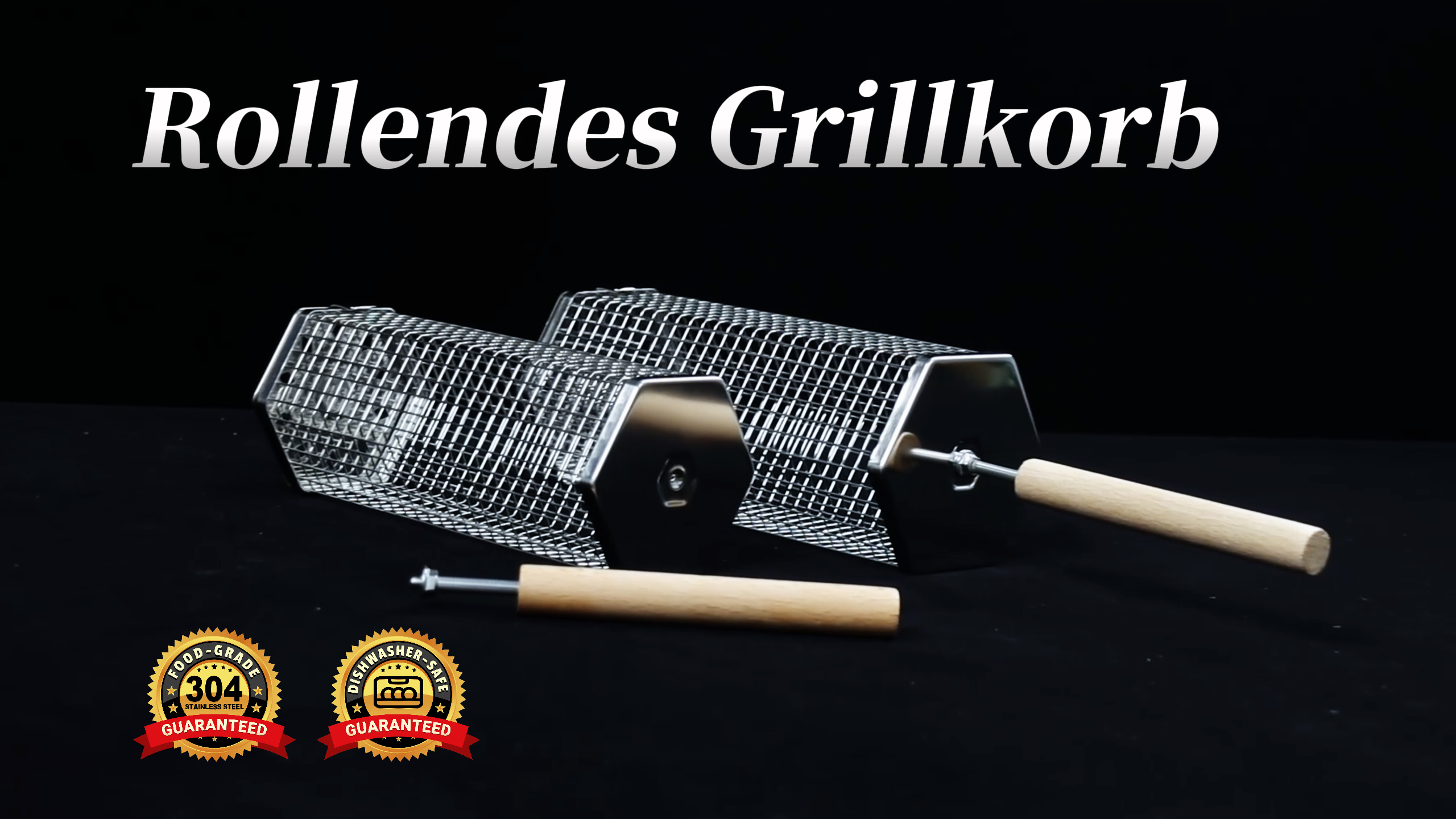 Ivtivfu Grillkorb Edelstahl - Rollender BBQ Korb Mit Holzgriff