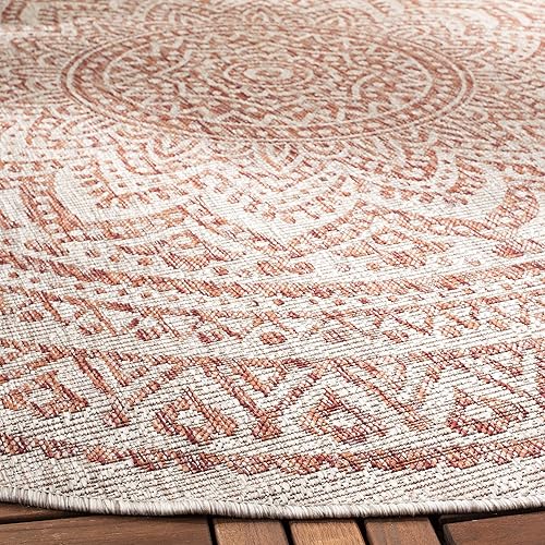 Miniatura 3 de SAFAVIEH Courtyard Collection CY8734 - Alfombra redonda de 7 pies 10 pulgadas, color beige claro claro y terracota, para interiores y exteriores,