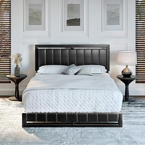 Miniatura 143 de Boyd Sleep Beaumont - Cama de plataforma tapizada con cabecero, base de colchón con 14 soportes de listones de madera, no requiere somier, piel
