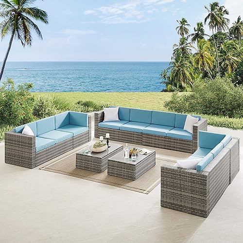 Conjuntos de muebles de patio Art Leon, sofá seccional acolchado para uso al aire libre, mimbre de polietileno, juegos de conversación del patio con disponible en Yaxa Colombia