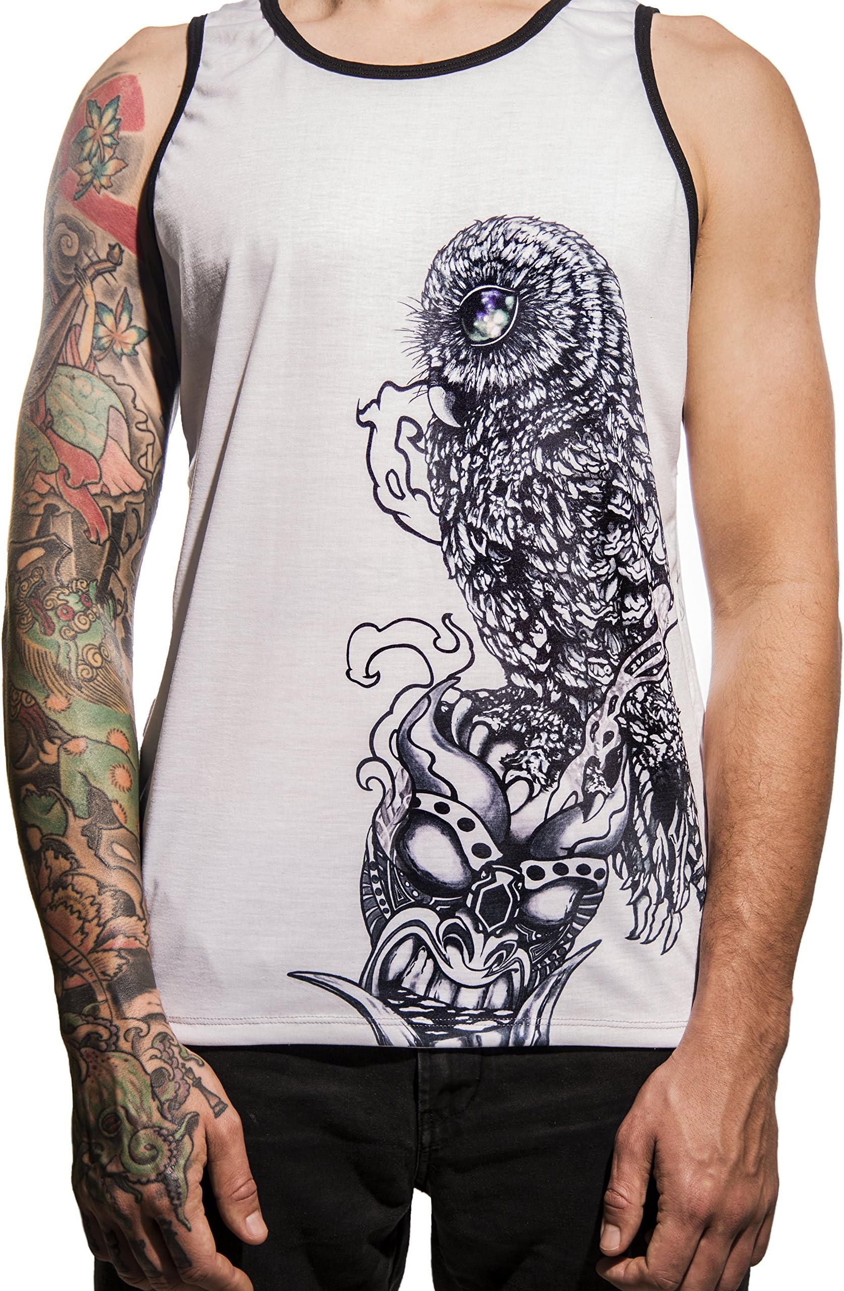 Mistic Owl White Men Thank Top Size Medium