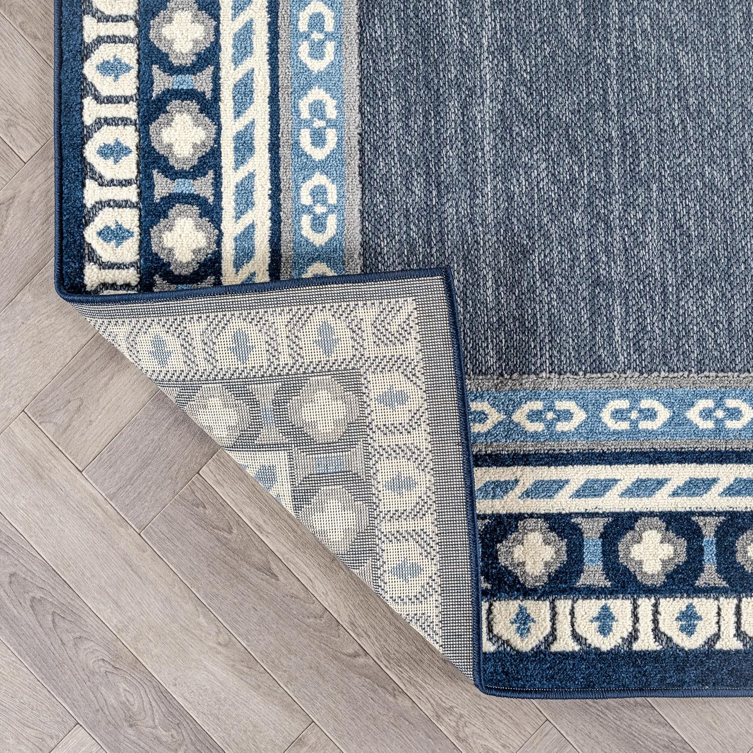 Rugshop Indoor/Outdoor High-Low Textured Runner Rug, Coastal Border, Easy-Clean Patio Rug for Porch Deck Balcony 2' x 7' Navy