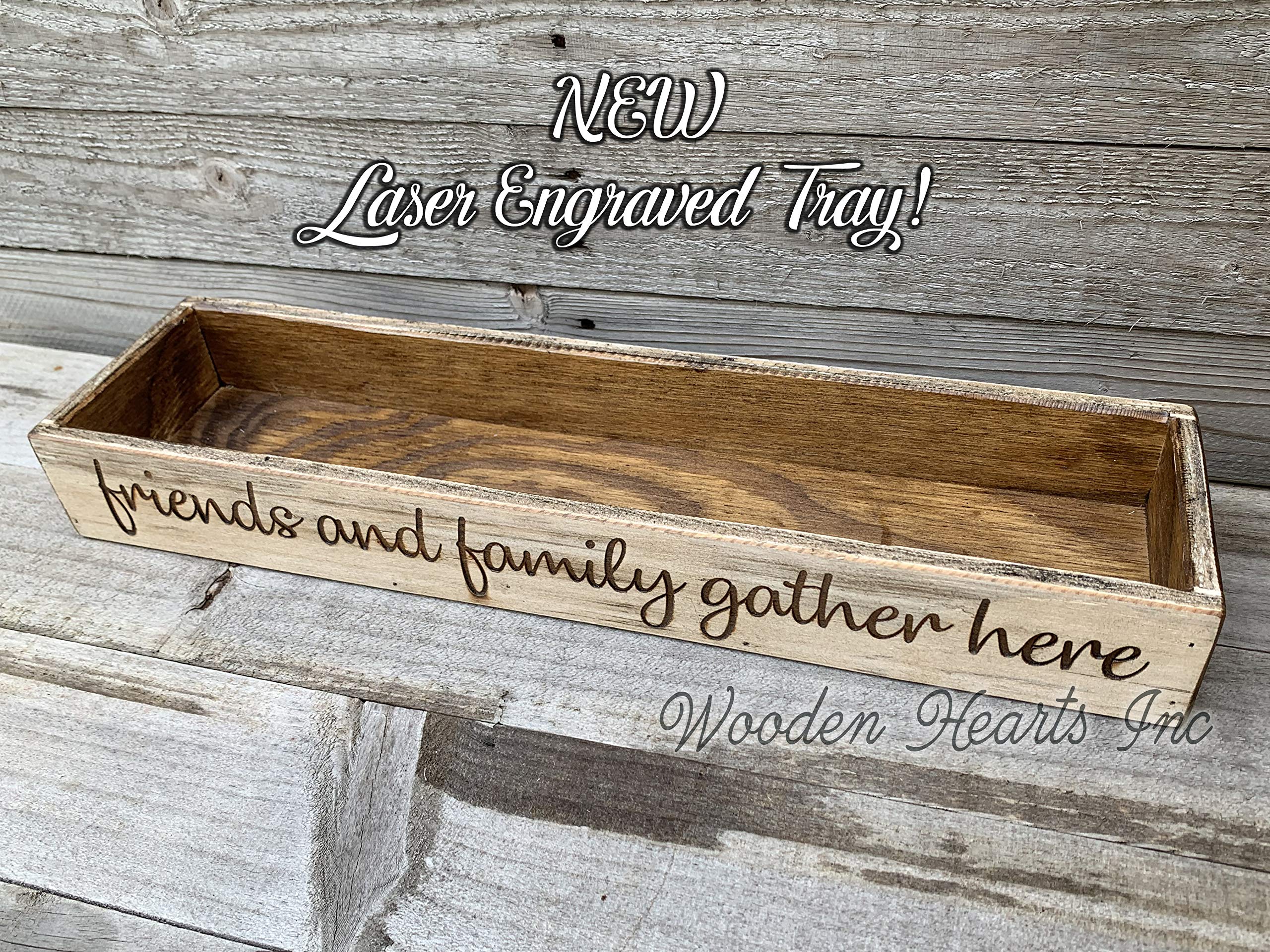 Wood TRAY ENGRAVED *Create Canning Jar Kitchen Farmhouse Table Centerpiece 5 Painted Quart or Pint Jars Distressed *Antique White Gray -Optional Jars Flowers *Friends and family gather here
